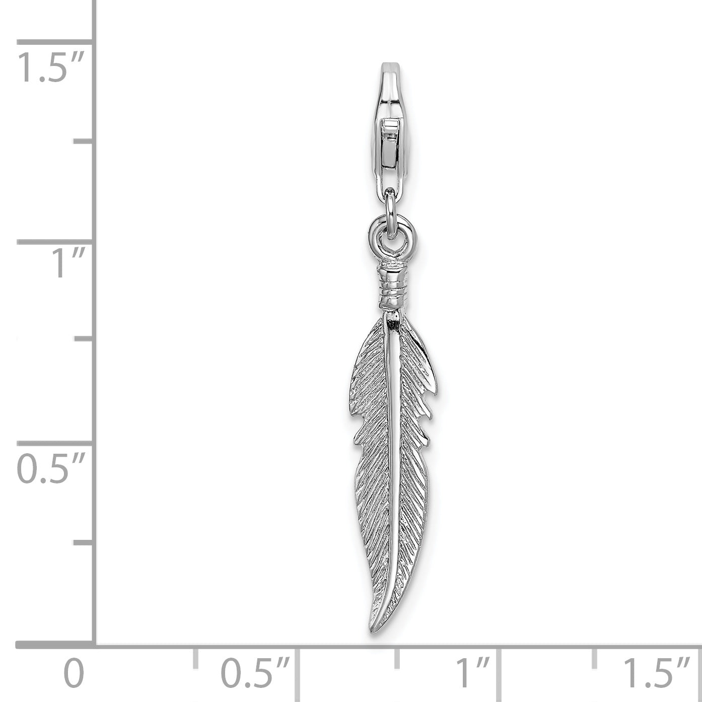 Sterling Silver Amore La Vita Rhodium-Plated Polished 3-D Feather Charm With Fancy Lobster Clasp