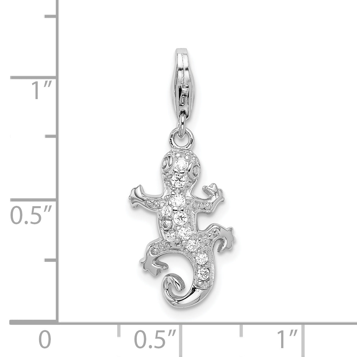 Sterling Silver Amore La Vita Rhodium-Plated Polished Cz Lizard Charm With Fancy Lobster Clasp