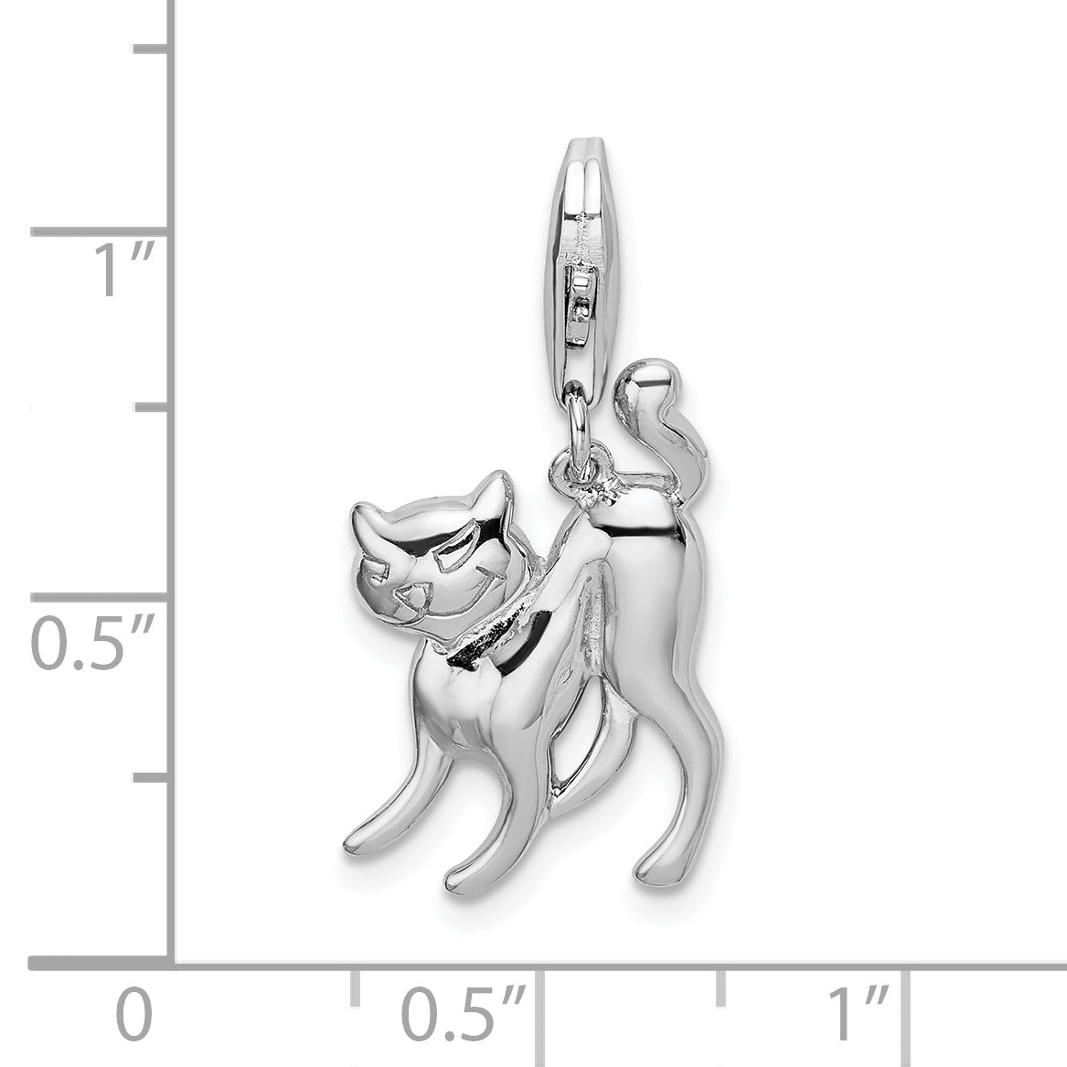 Sterling Silver Amore La Vita Rhodium-Plated Polished Scary Cat Charm With Fancy Lobster Clasp