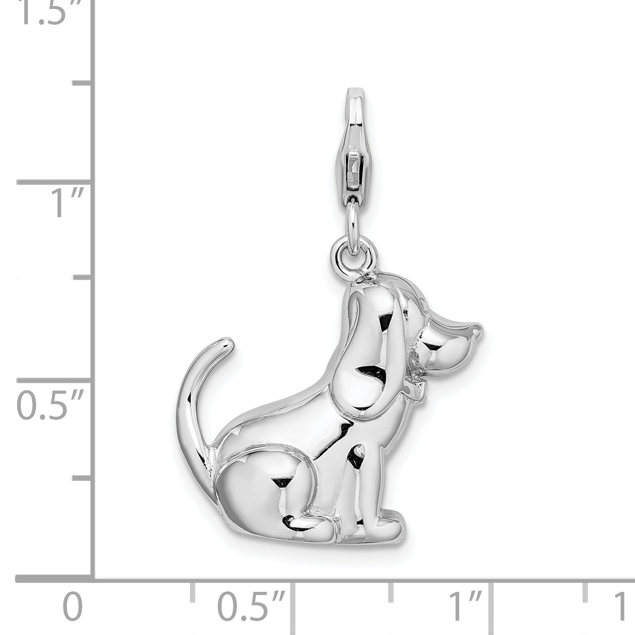 Sterling Silver Amore La Vita Rhodium-Plated Polished 3-D Enameled Dog Charm With Fancy Lobster Clasp