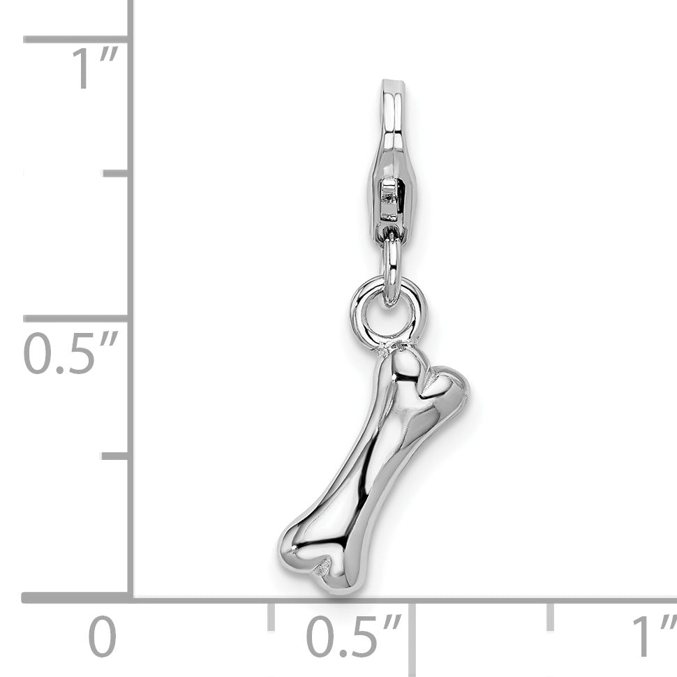 Sterling Silver Amore La Vita Rhodium-Plated Polished Dog Bone Charm With Fancy Lobster Clasp