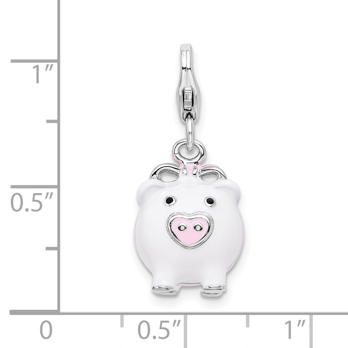 Sterling Silver Amore La Vita Rhodium-Plated Polished 3-D Enameled Pig Charm With Fancy Lobster Clasp