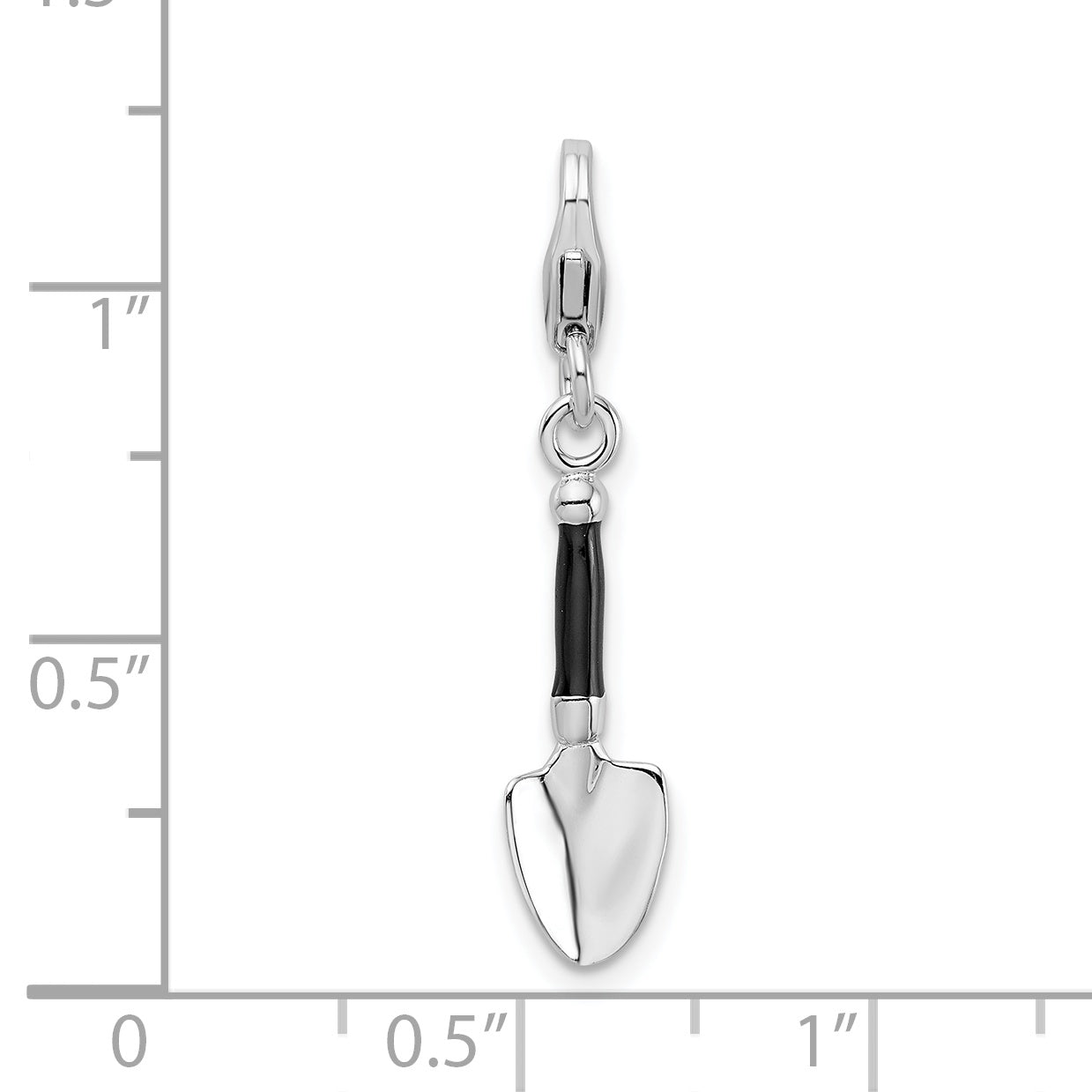 Sterling Silver Amore La Vita Rhodium-Plated Polished 3-D Enameled Garden Trowel Charm With Fancy Lobster Clasp
