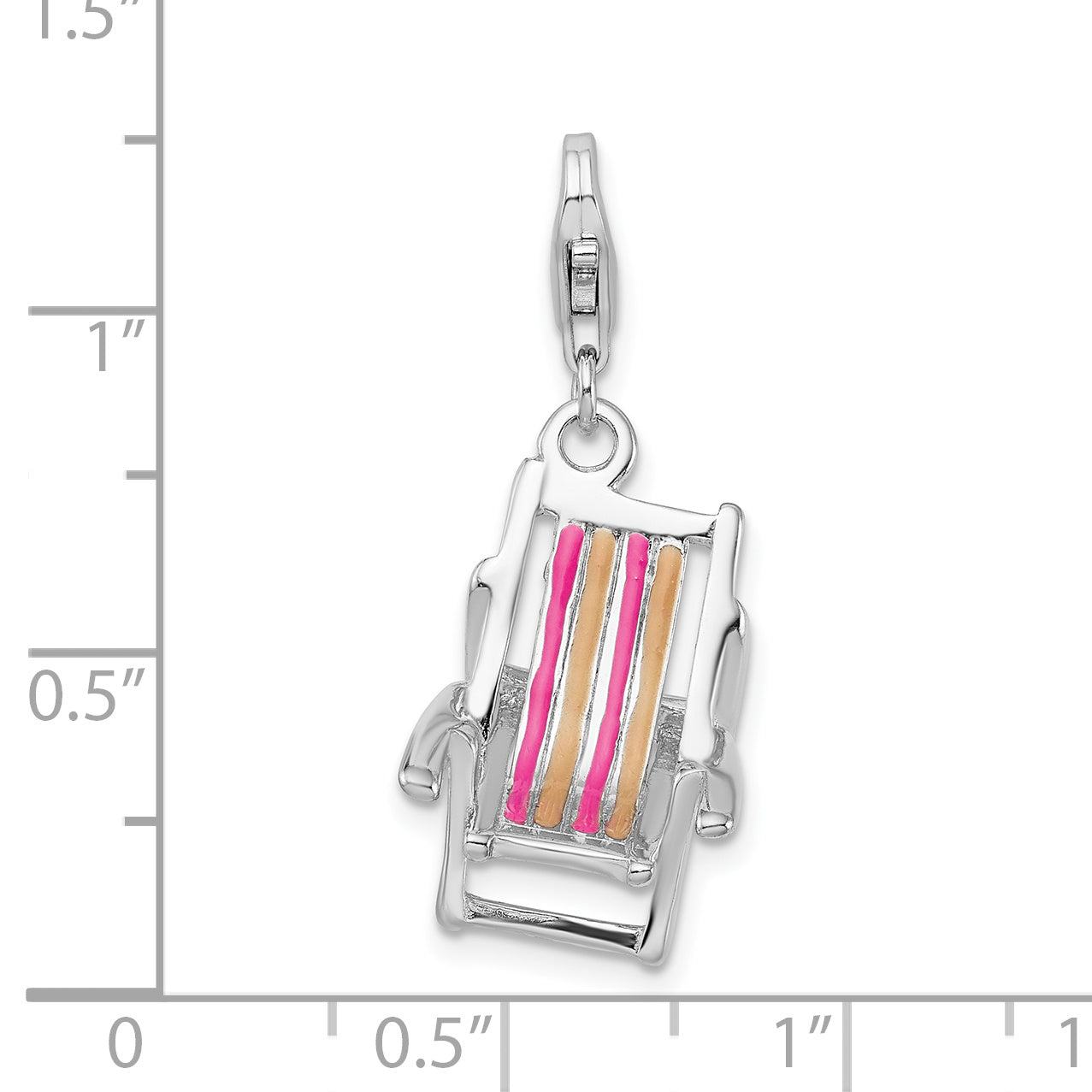 Sterling Silver Amore La Vita Rhodium-Plated Polished 3-D Enameled Beach Chair Charm With Fancy Lobster Clasp