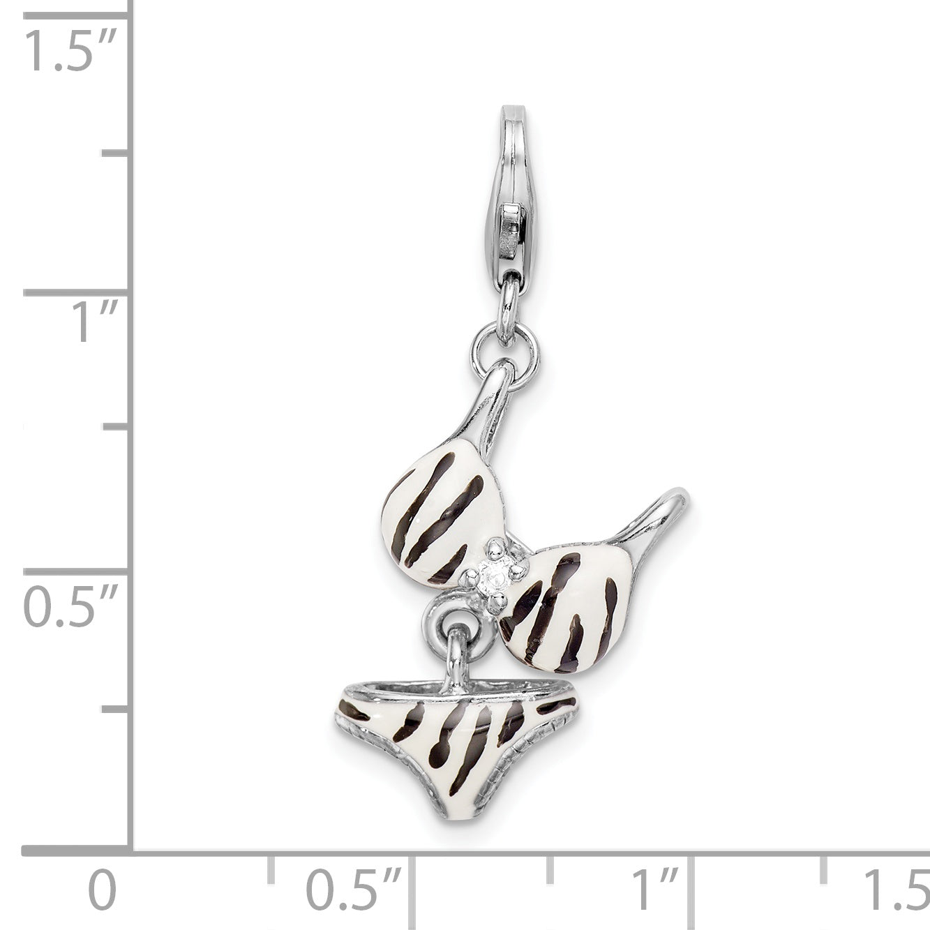 Sterling Silver Amore La Vita Rhodium-Plated Polished 3-D Cz Enameled Zebra Bikini Pendant