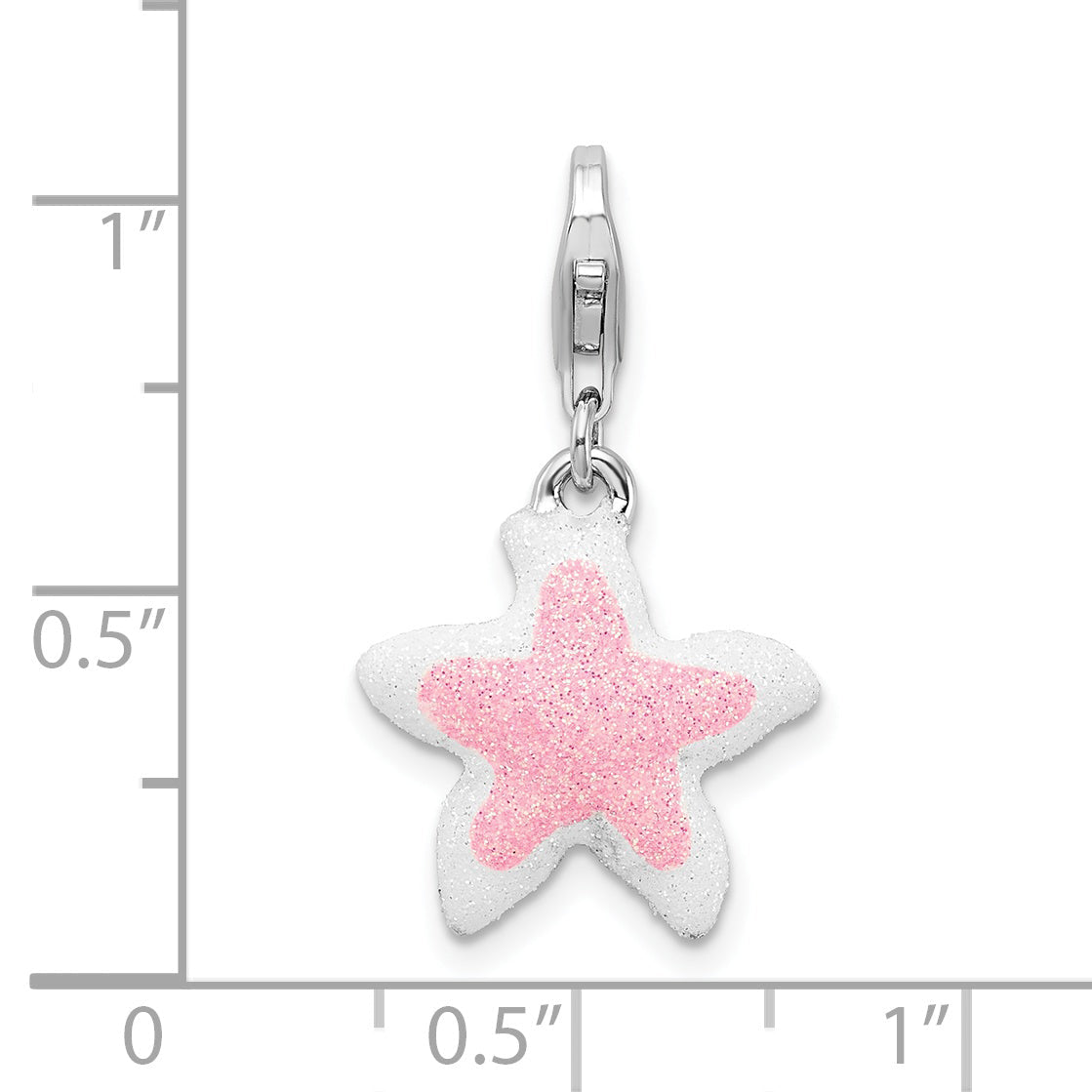 Sterling Silver Amore La Vita Rhodium-Plated Enameled Pink Sparkle Starfish Charm With Fancy Lobster Clasp