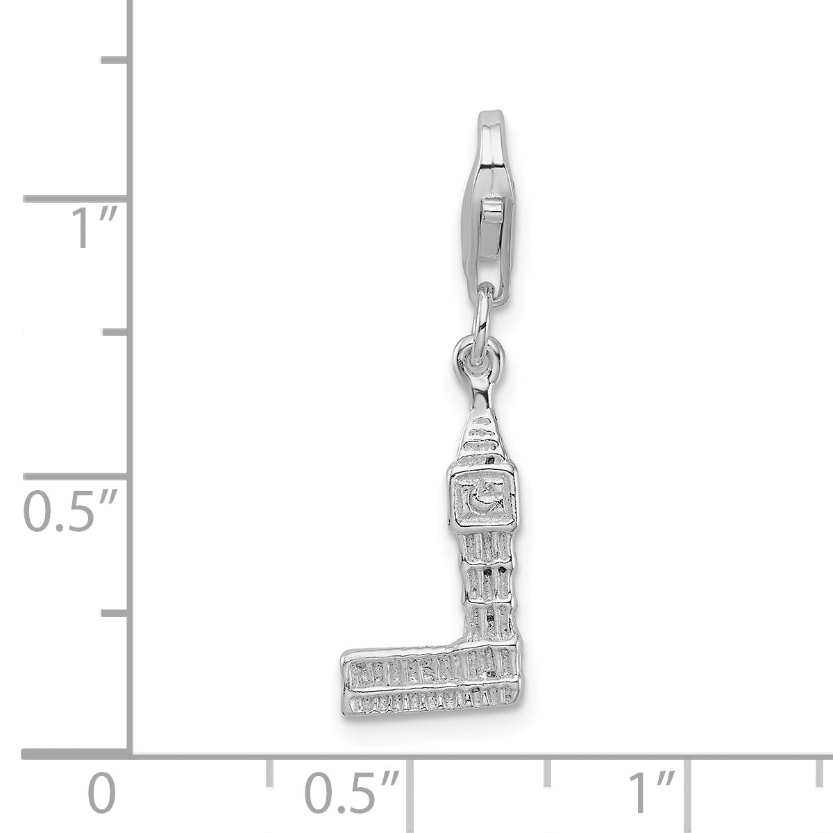 Sterling Silver Amore La Vita Rhodium-Plated Polished 3-D Big Ben Charm With Fancy Lobster Clasp