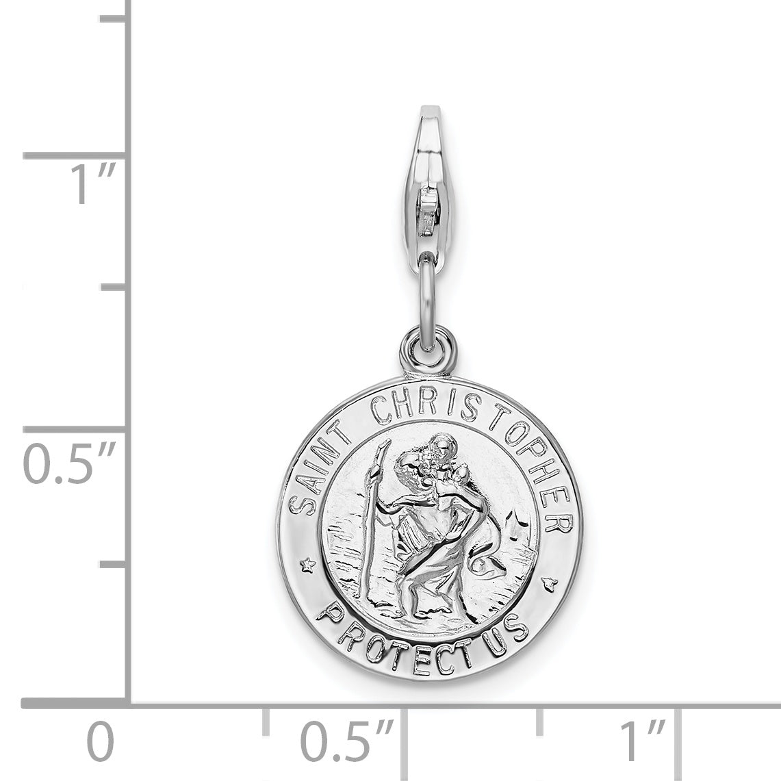 Sterling Silver Amore La Vita Rhodium-Plated Polished Saint Christopher Medal Charm With Fancy Lobster Clasp