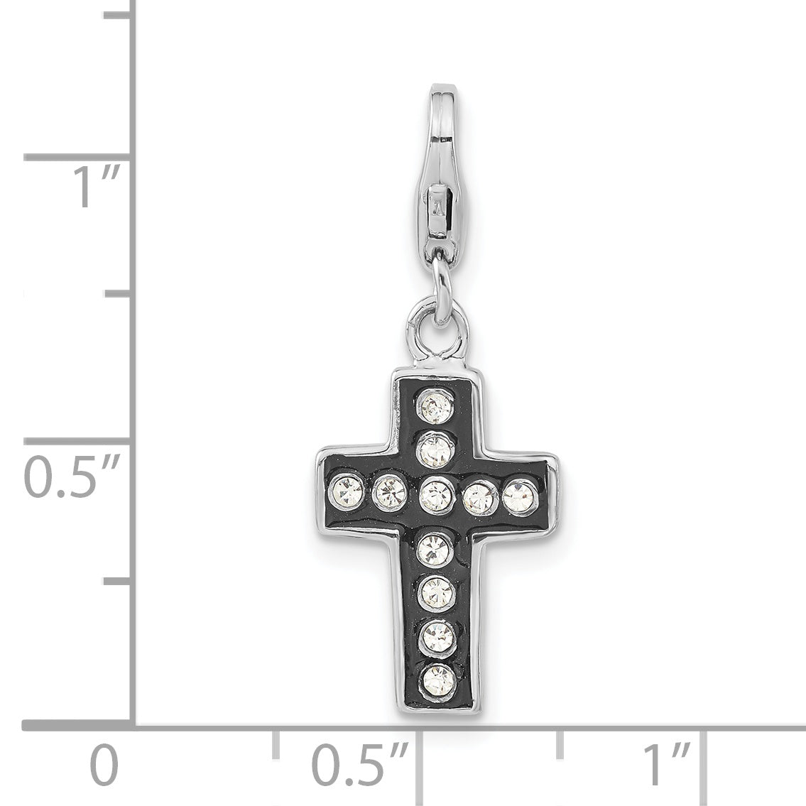 Sterling Silver Swarovski Crystal & Enamel Cross W/Lobster Clasp Charm