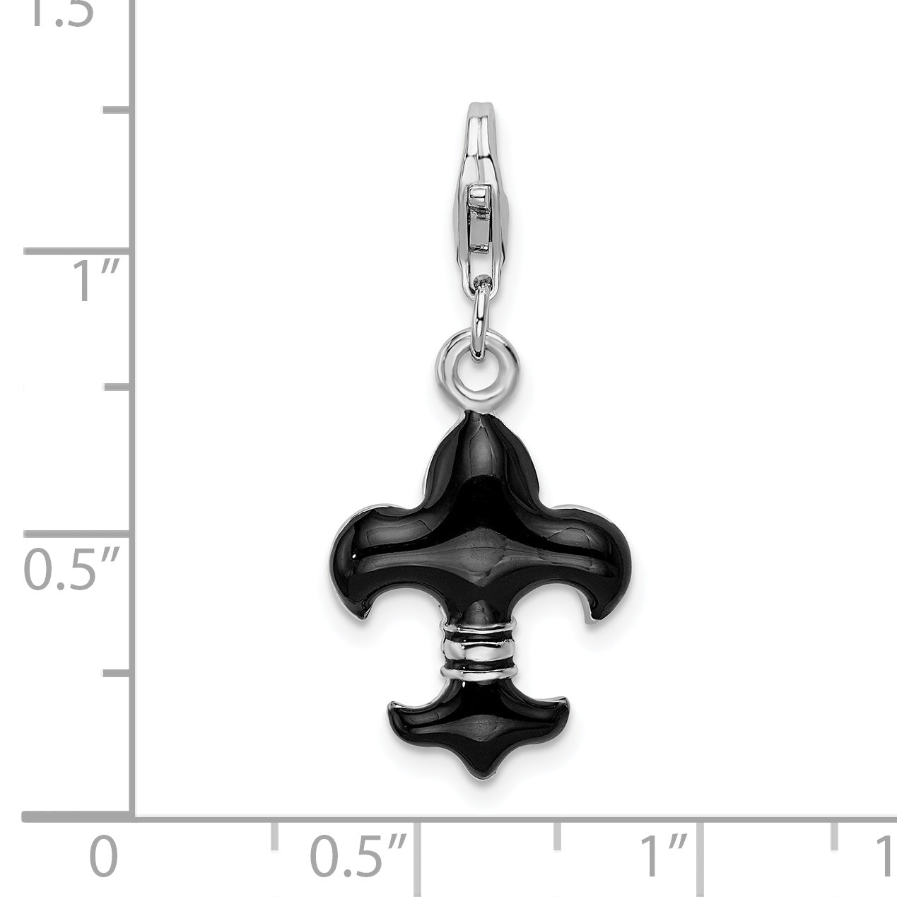 Sterling Silver Ss Rh Black Enameled Fleur De Lis W/Lobster Clasp Charm