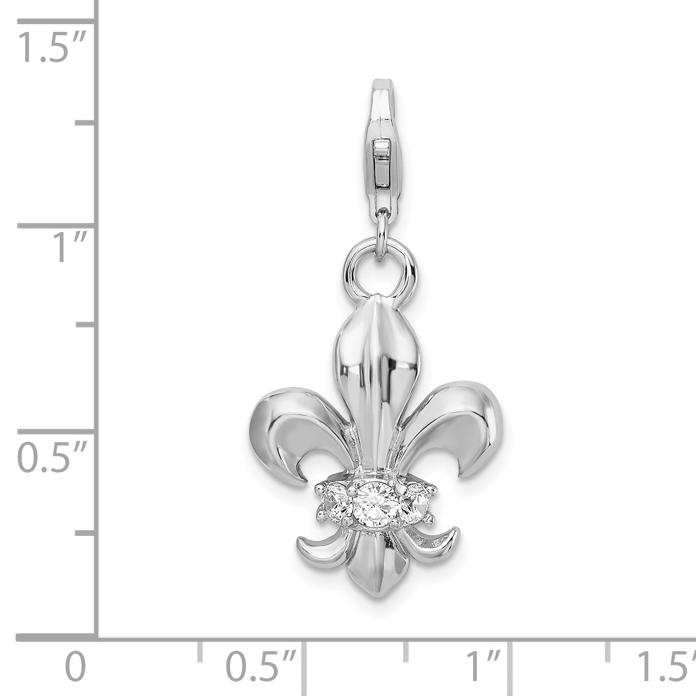 Sterling Silver Amore La Vita Rhodium-Plated Polished Cz Fleur De Lis Charm With Fancy Lobster Clasp