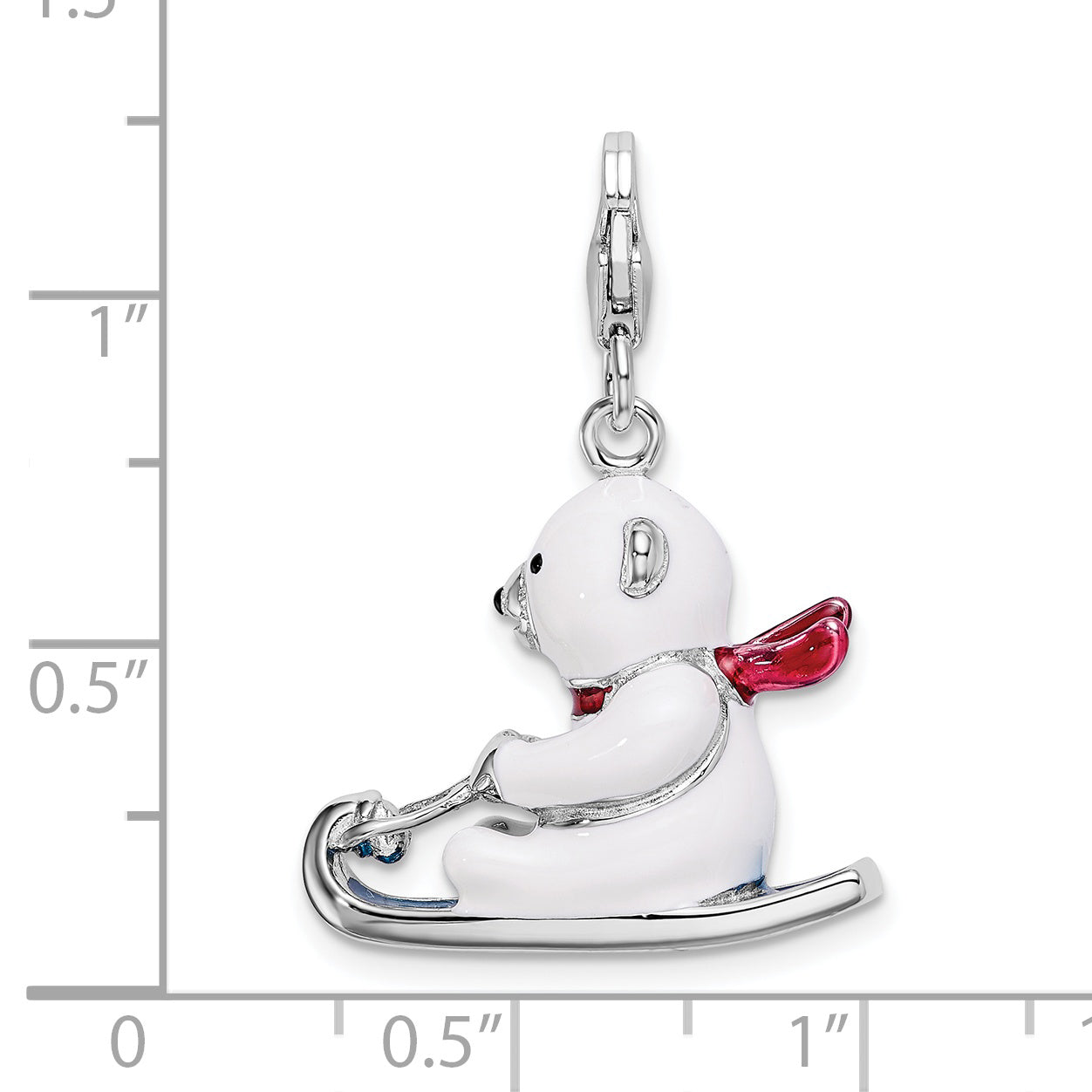 Sterling Silver Amore La Vita Rhodium-Plated Polished 3-D Enameled Polar Bear On Sled Charm With Fancy Lobster Clasp