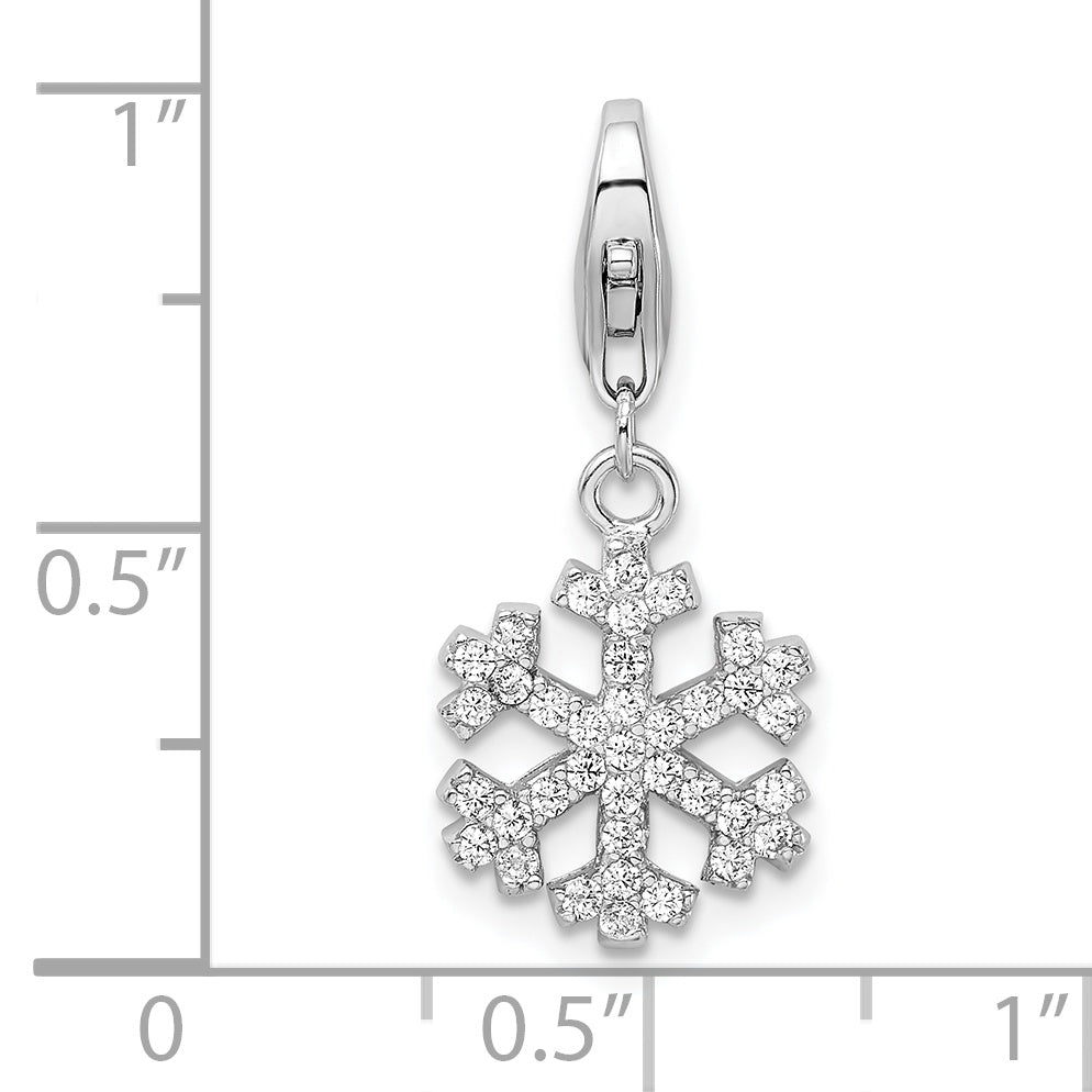 Sterling Silver Amore La Vita Rhodium-Plated Polished Cz Snowflake Charm With Fancy Lobster Clasp