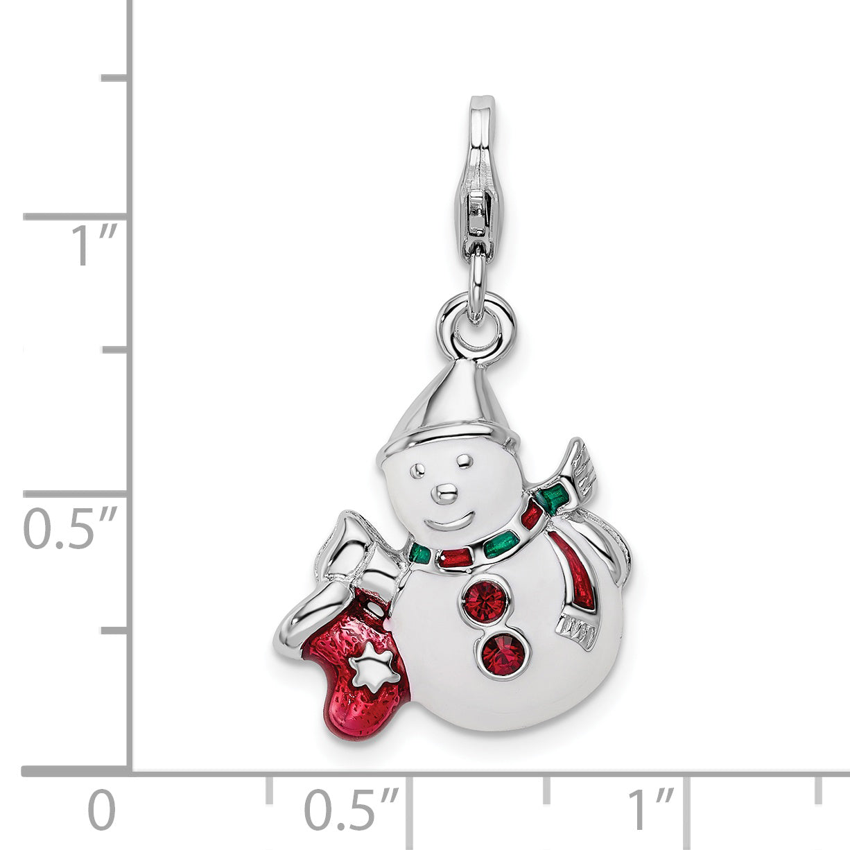 Sterling Silver Amore La Vita Rhodium-Plated Polished 3-D Enameled Crystal From Swarovski Snowman Charm With Fancy Lobster Clasp
