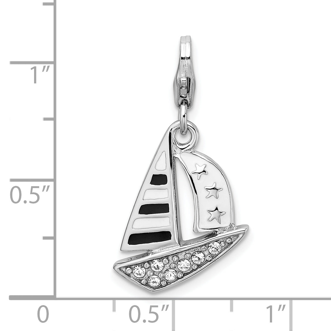 Sterling Silver Amore La Vita Rhodium-Plated Polished 3-D Enameled Swarovski Crystal Sailboat Charm With Fancy Lobster Clasp