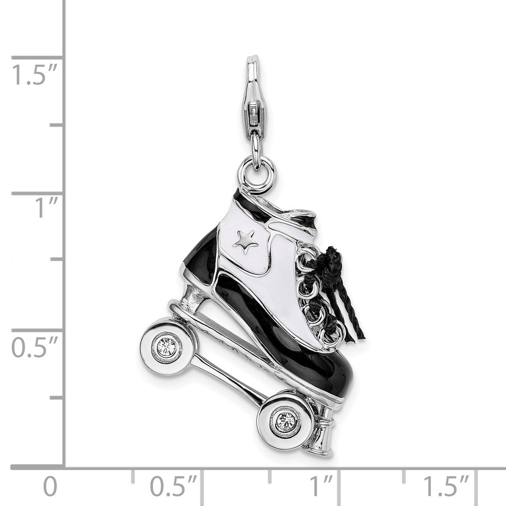 Sterling Silver Amore La Vita Rhodium-Plated Polished 3-D Moveable Enameled Roller Skate Charm With Fancy Lobster Clasp