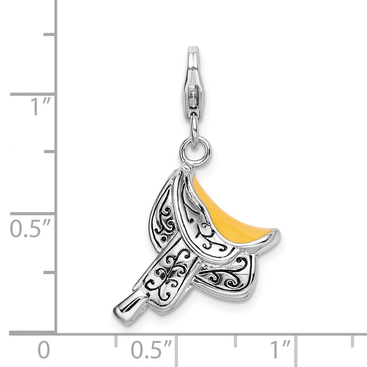 Sterling Silver Amore La Vita Rhodium-Plated Polished 3-D Enameled Saddle Charm With Fancy Lobster Clasp