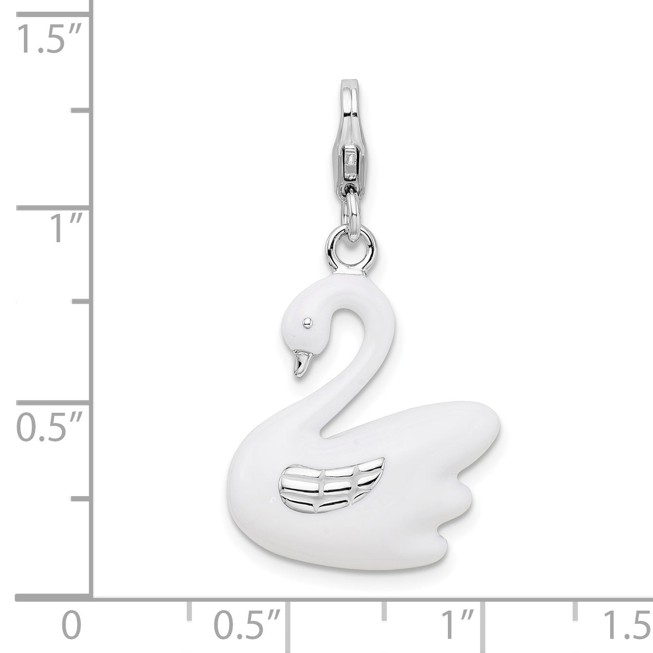Sterling Silver Amore La Vita Rhodium-Plated Polished 3-D Enameled Swan Charm With Fancy Lobster Clasp