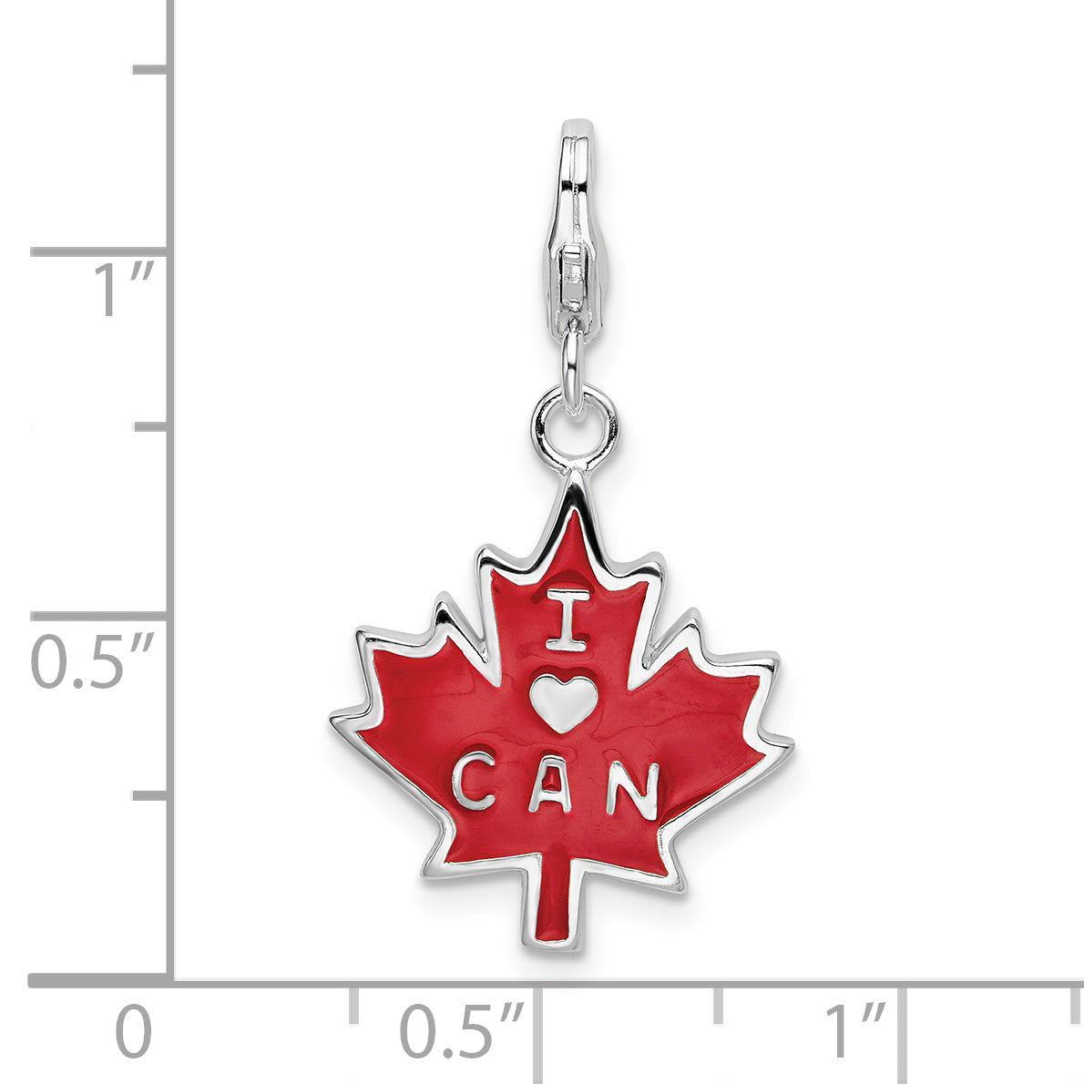 Sterling Silver Ss Rh 3D Enameled I Love Can Maple Leaf W/Lobster Clasp Charm