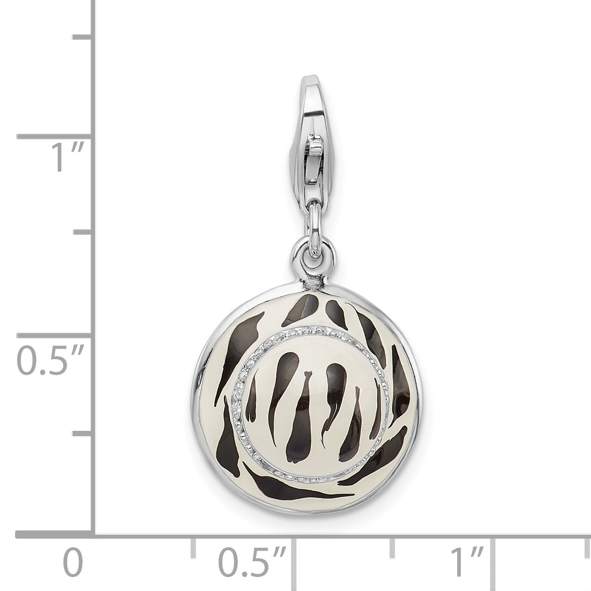 Sterling Silver Amore La Vita Rhodium-Plated Polished 3-D Cz Enameled Zebra Hat Charm With Fancy Lobster Clasp