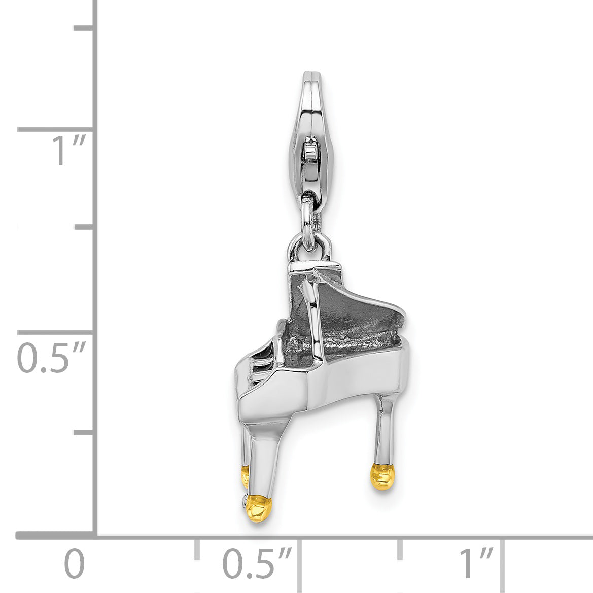 Sterling Silver Amore La Vita Rhodium-Plated Polished 3-D Enameled Piano Charm With Fancy Lobster Clasp