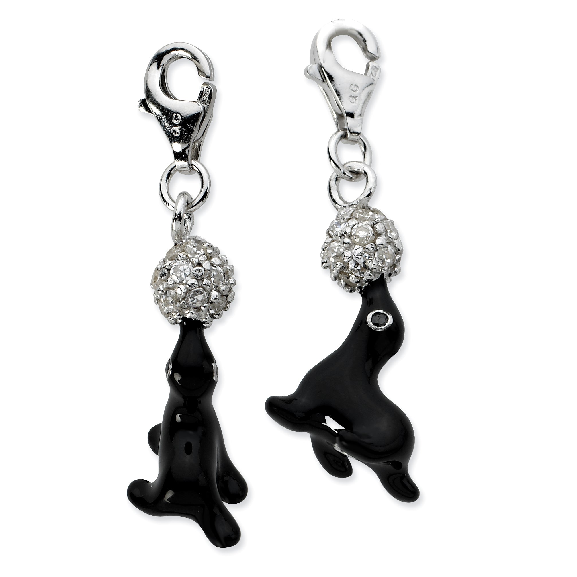 Sterling Silver Cz Enamel Seal W/Lobster Clasp Charm