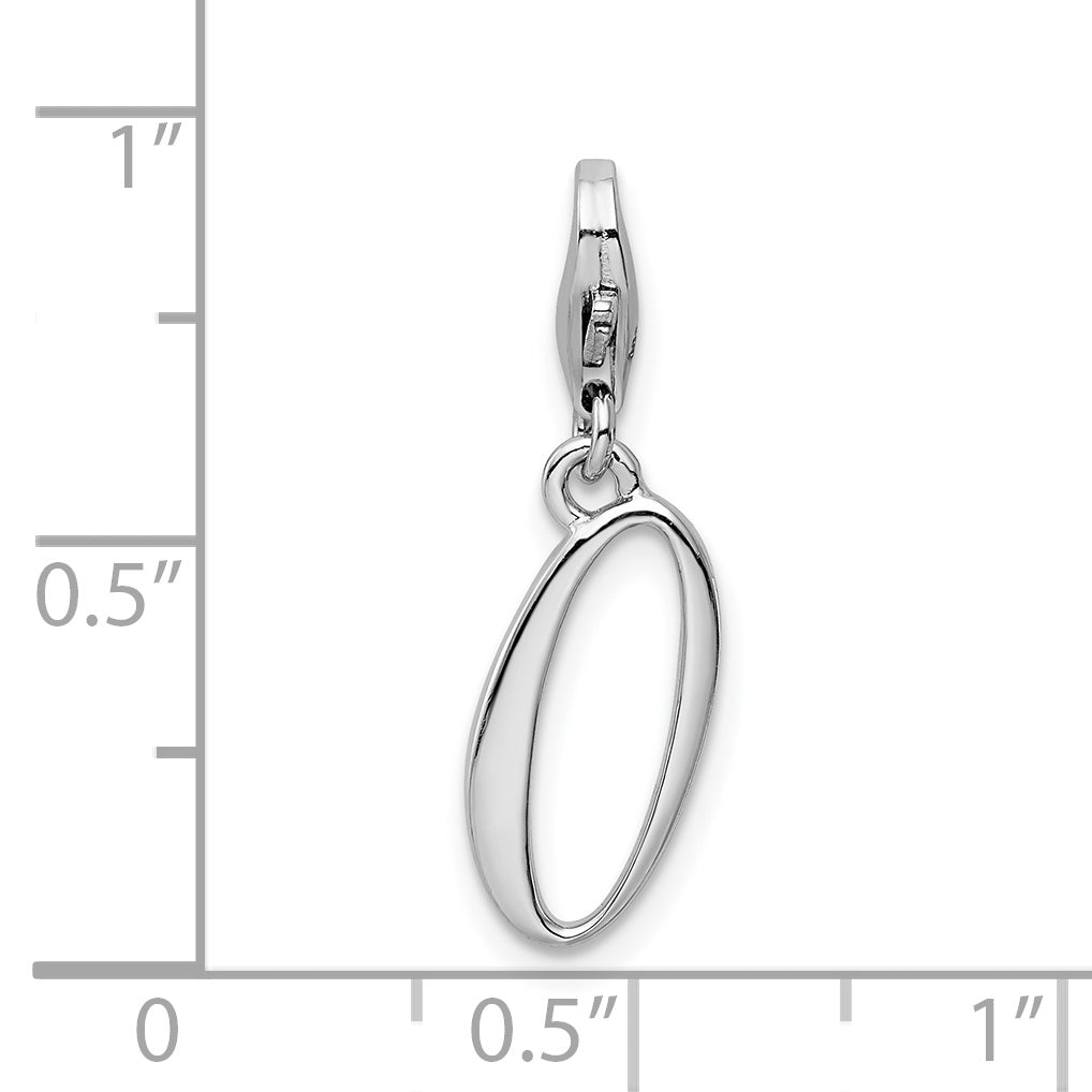 Sterling Silver Amore La Vita Rhodium-Plated Polished Number 0 Charm With Fancy Lobster Clasp