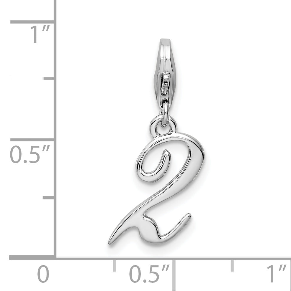 Sterling Silver Amore La Vita Rhodium-Plated Polished Number 2 Charm With Fancy Lobster Clasp