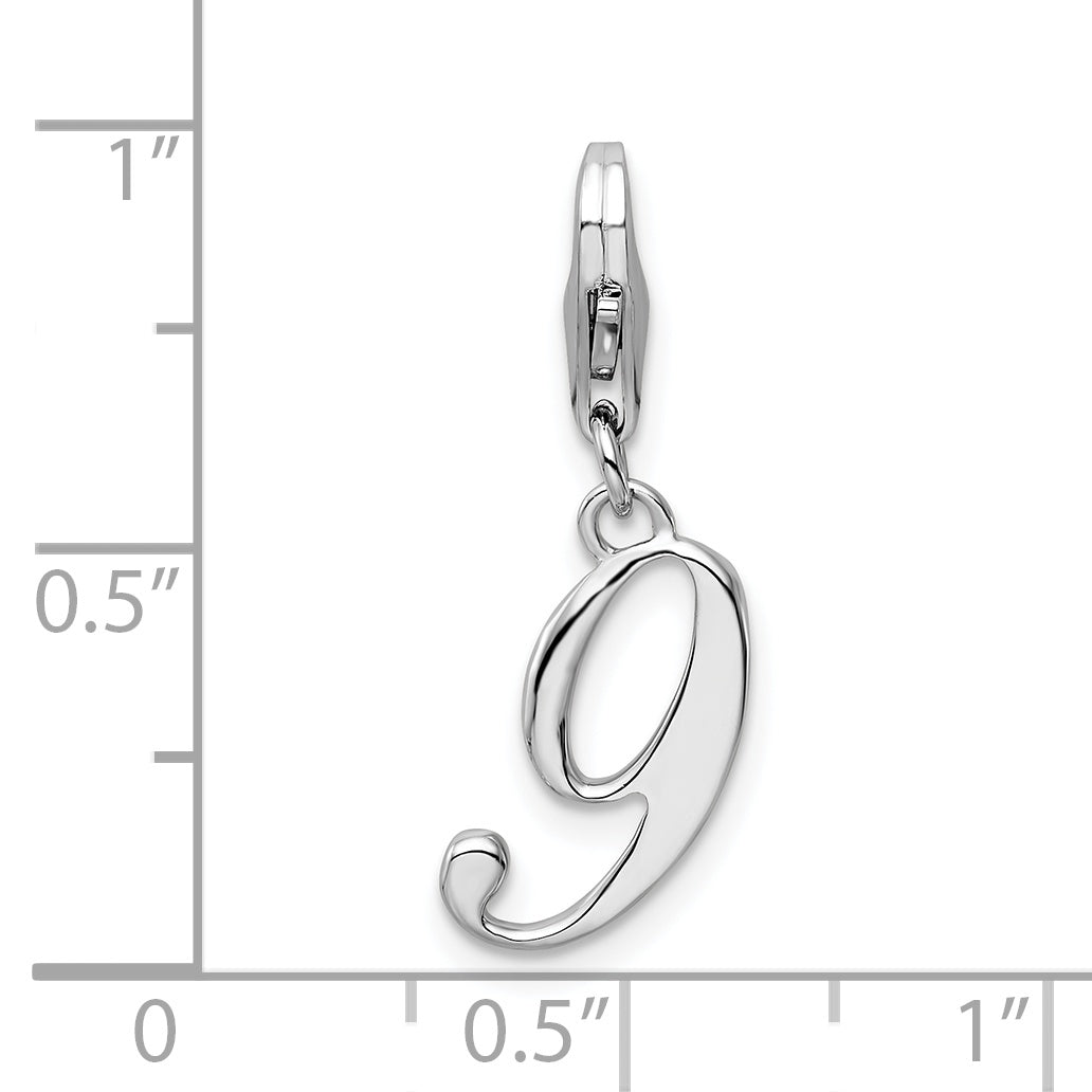 Sterling Silver Amore La Vita Rhodium-Plated Polished Number 9 Charm With Fancy Lobster Clasp