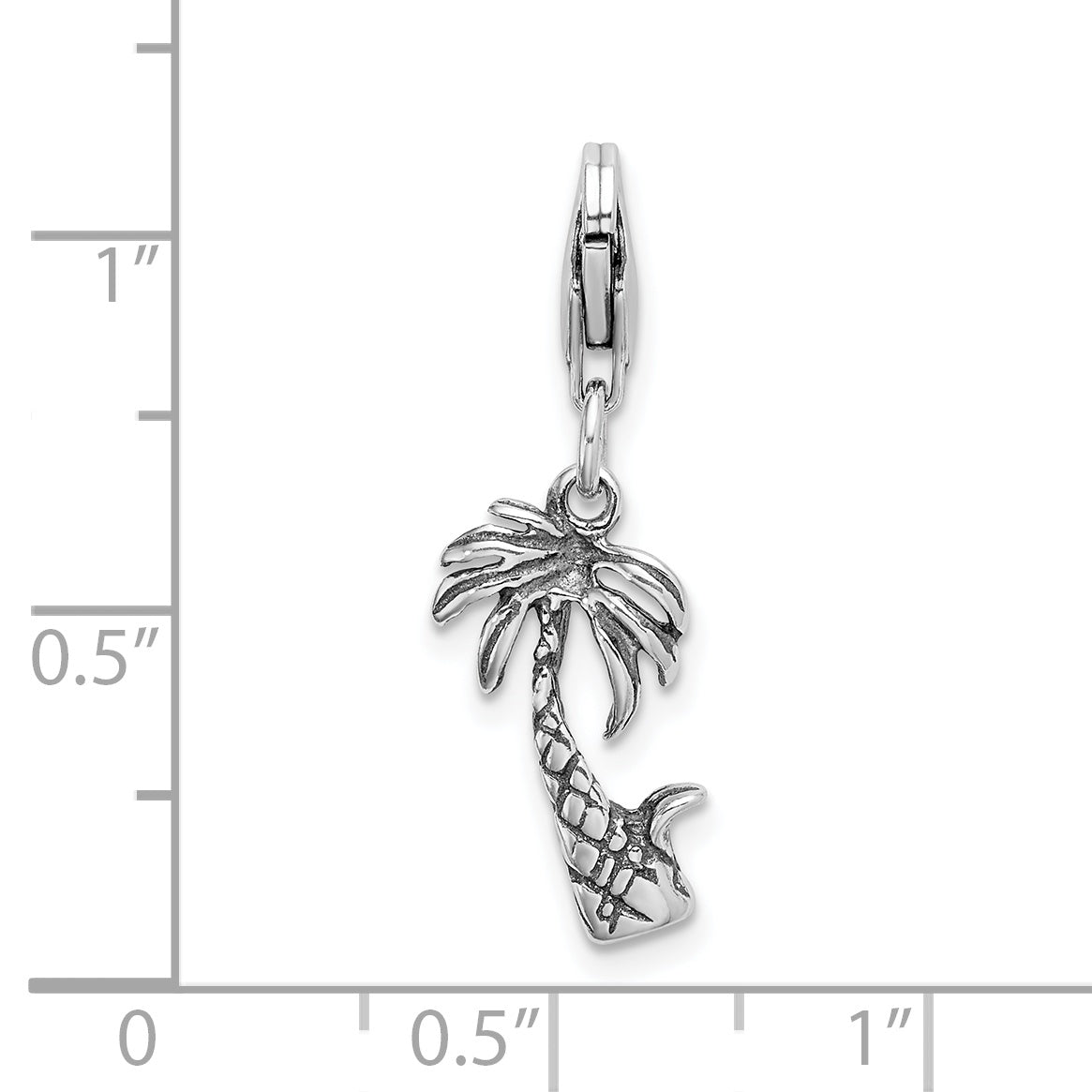 Sterling Silver Amore La Vita Rhodium-Plated Polished 3-D Antiqued Palm Tree Charm With Fancy Lobster Clasp