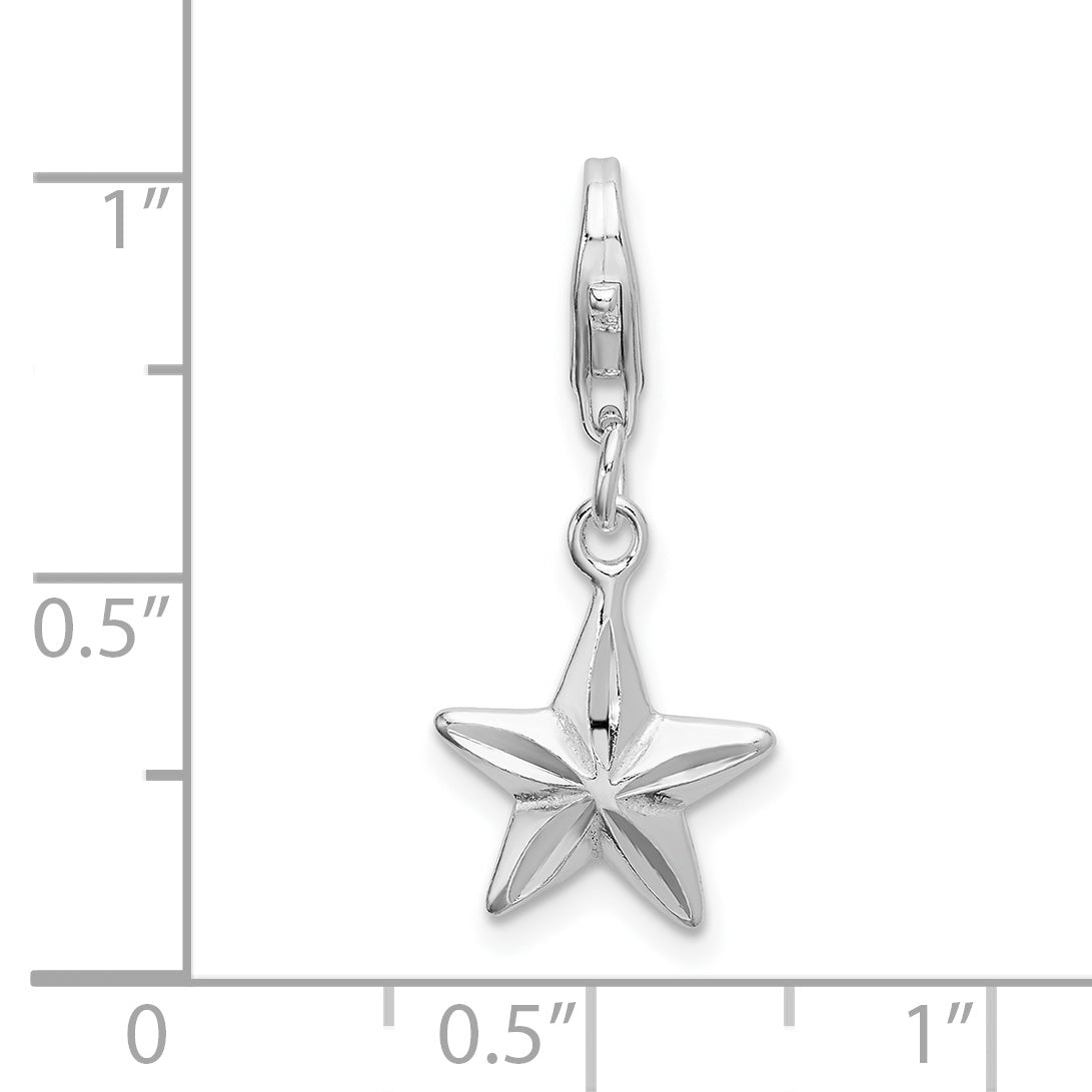Sterling Silver Amore La Vita Rhodium-Plated Polished 3-D Diamond-Cut Star Charm With Fancy Lobster Clasp
