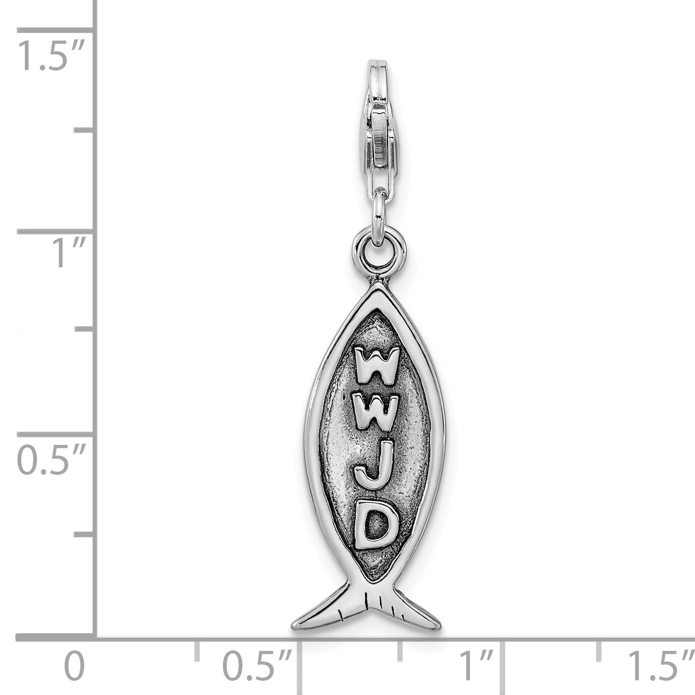 Sterling Silver Amore La Vita Rhodium-Plated Polished Antiqued Wwjd Ichthus Charm With Fancy Lobster Clasp