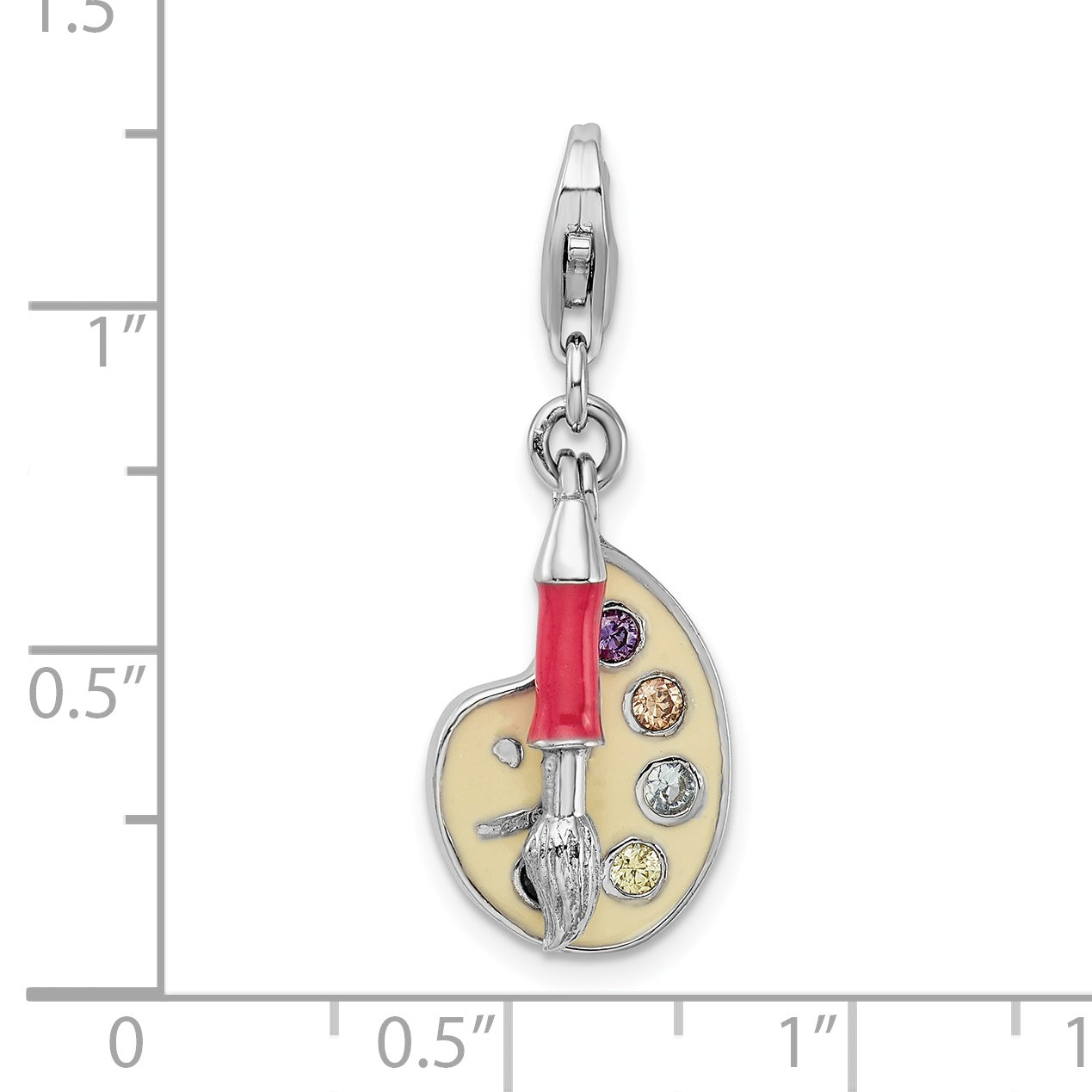 Sterling Silver Amore La Vita Rhodium-Plated Polished 3-D Cz Enameled Artist Palette Charm With Fancy Lobster Clasp