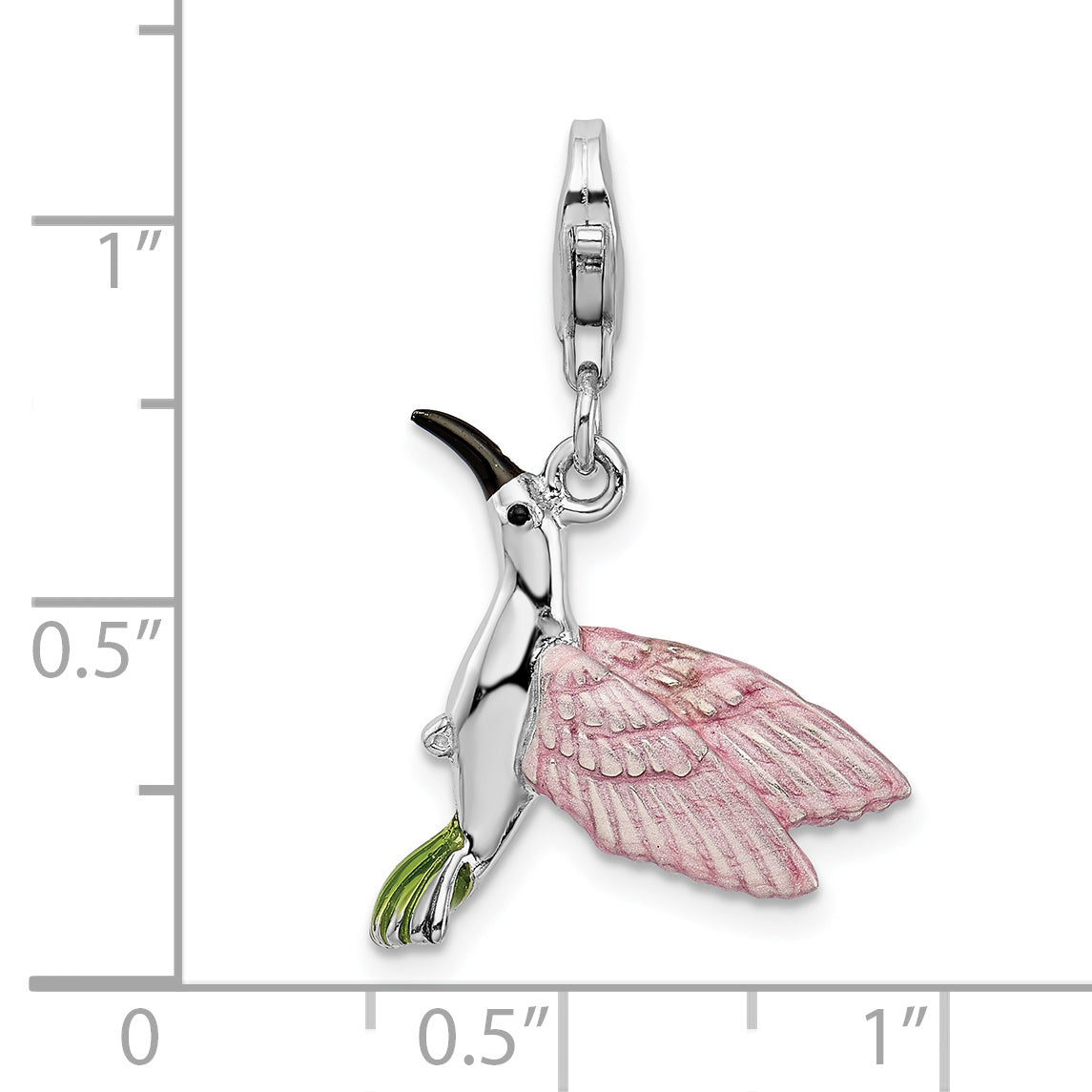 Sterling Silver Amore La Vita Rhodium-Plated Polished 3-D Enameled Hummingbird Charm With Fancy Lobster Clasp