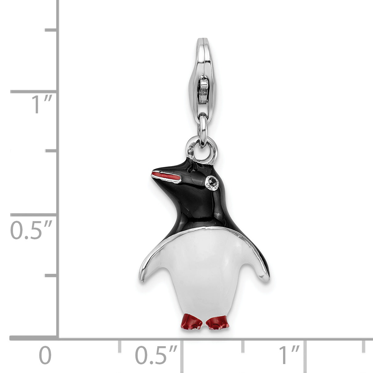 Sterling Silver Amore La Vita Rhodium-Plated Polished 3-D Enameled Penguin Charm With Fancy Lobster Clasp