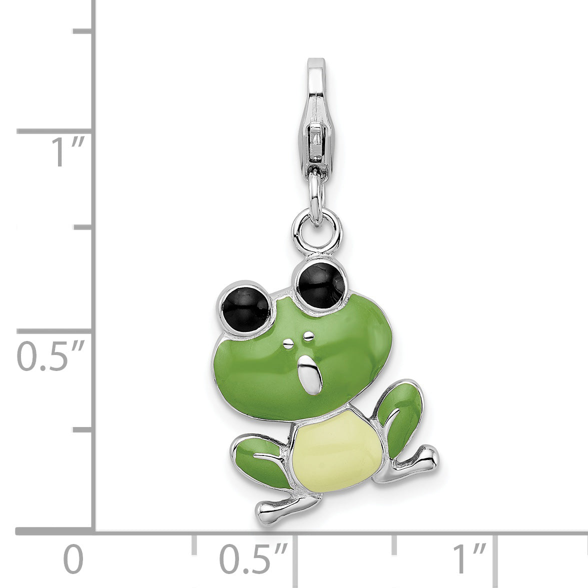 Sterling Silver Amore La Vita Rhodium-Plated Polished Enameled Frog Charm With Fancy Lobster Clasp
