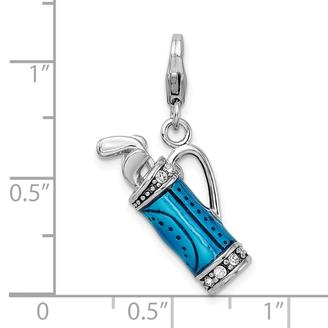 Sterling Silver Amore La Vita Rhodium-Plated Polished 3-D Enameled Golf Bag And Clubs Charm With Fancy Lobster Clasp