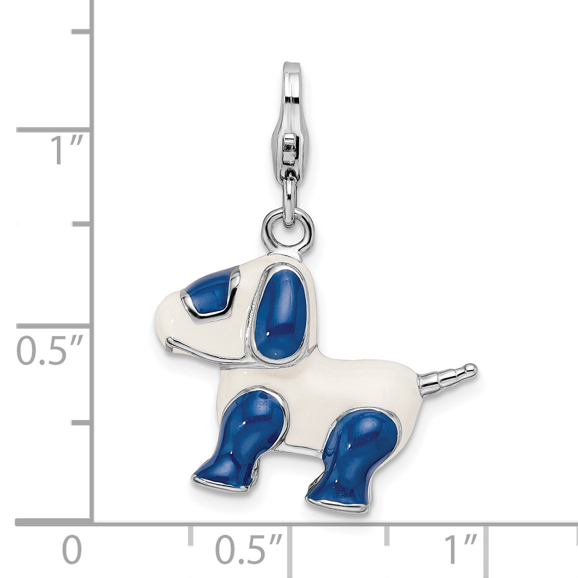 Sterling Silver Amore La Vita Rhodium-Plated Polished 3-D Enameled Robot Dog Charm With Fancy Lobster Clasp