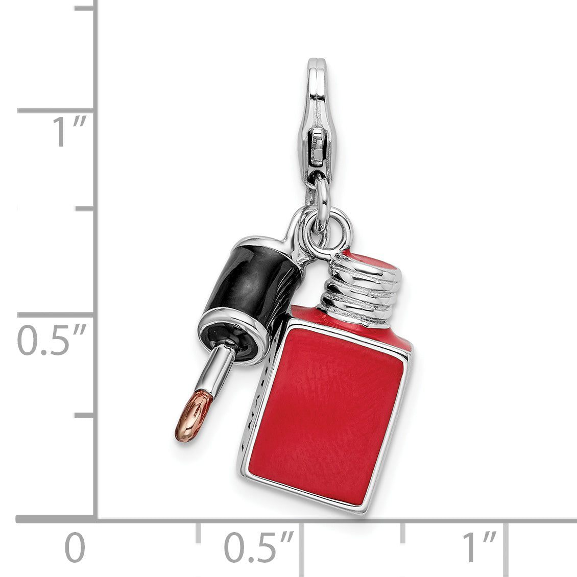 Sterling Silver Amore La Vita Rhodium-Plated Polished 3-D Enameled Fingernail Polish Charm With Fancy Lobster Clasp