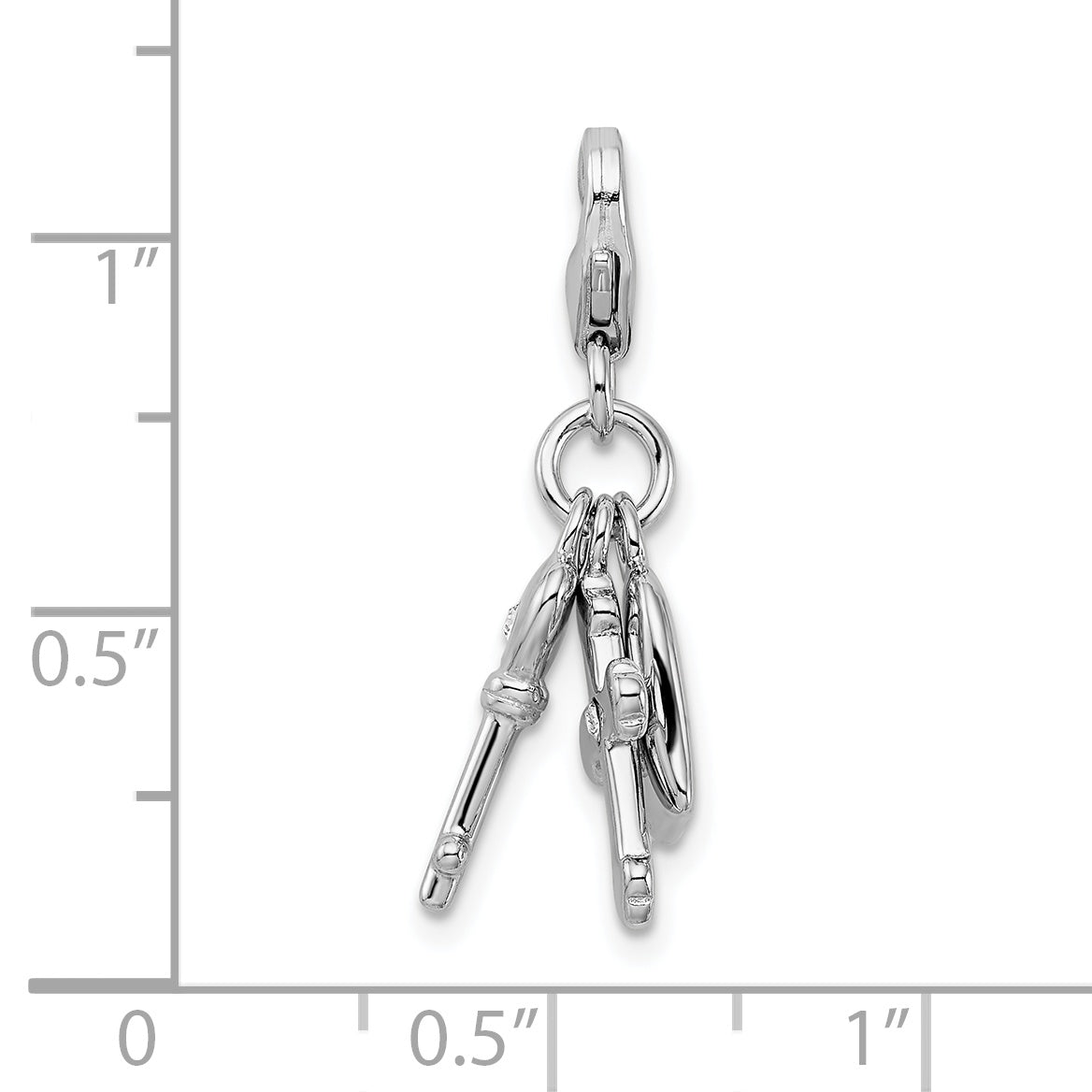 Sterling Silver Amore La Vita Rhodium-Plated Polished Heart Cross And Key With Crystal From Swarovski Charm Fancy Lobster Clasp