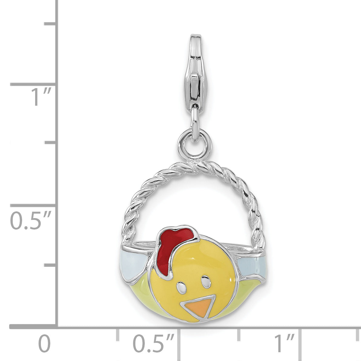 Sterling Silver Enameled 3-D Baby Hen Basket Charm W/Lobster Clasp