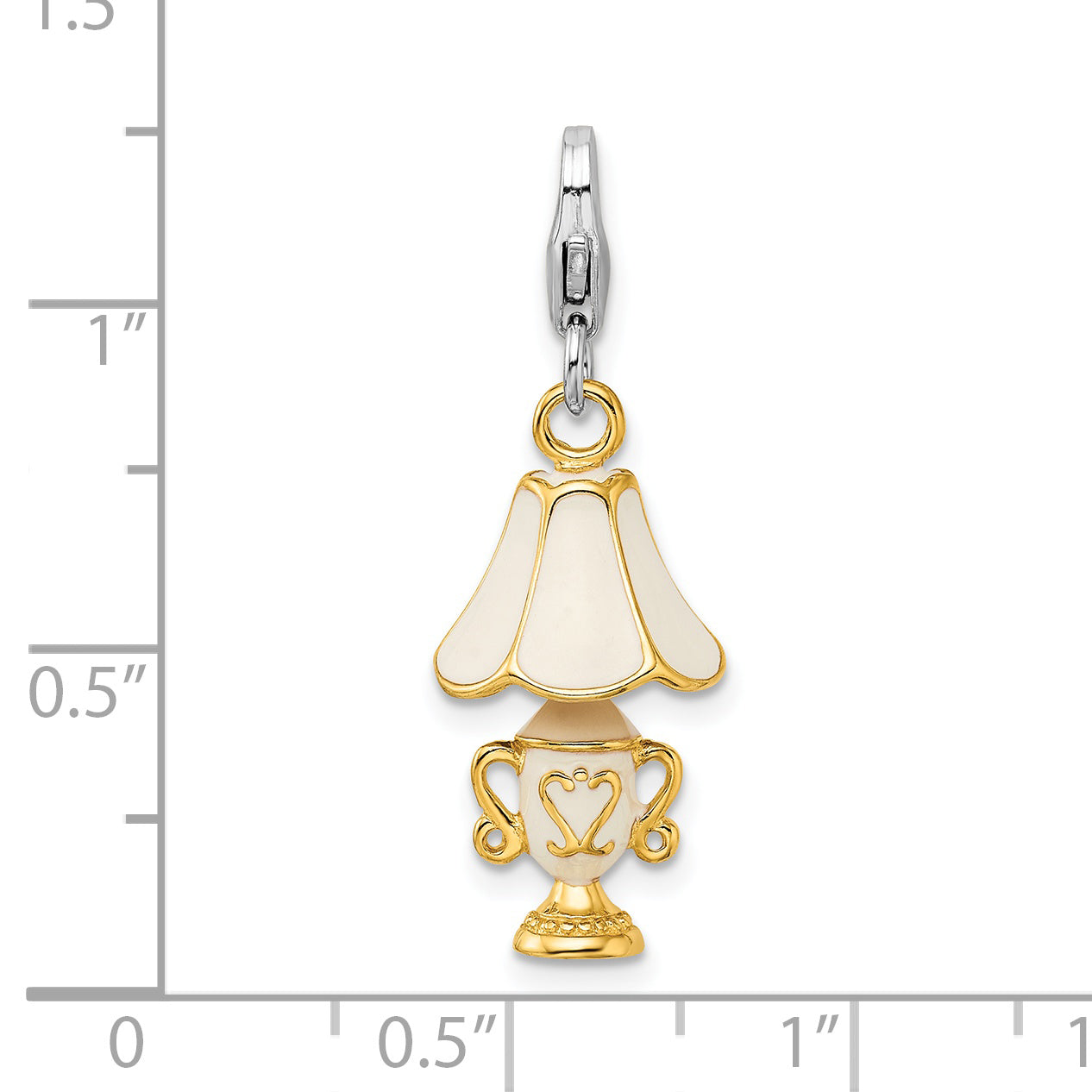 Sterling Silver Amore La Vita Rhodium-Plated And Gold-Plated Polished 3-D Enameled Lamp Charm With Fancy Lobster Clasp