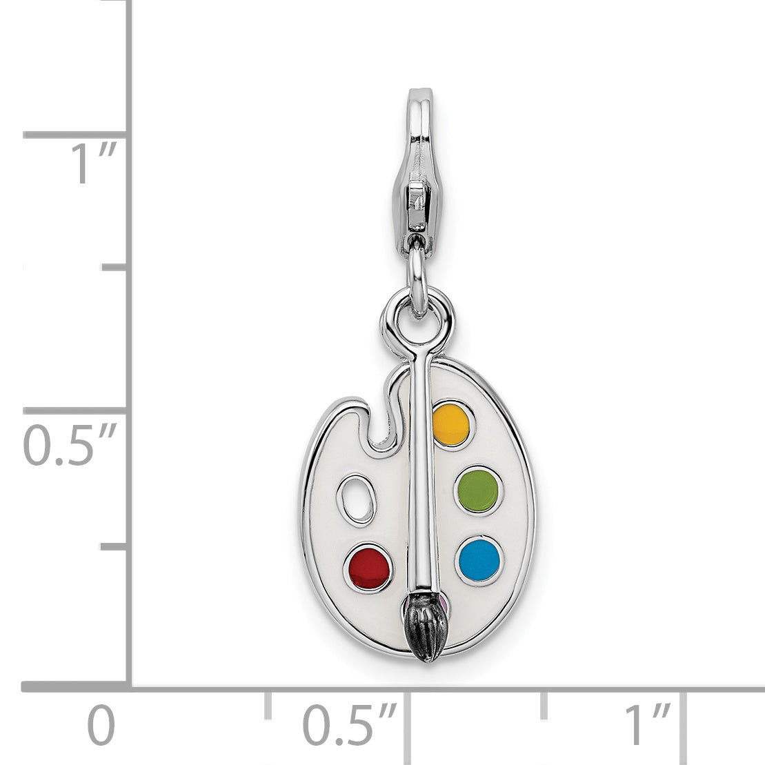 Sterling Silver Amore La Vita Rhodium-Plated Polished Enameled 3-D Palette And Brush Charm With Fancy Lobster Clasp