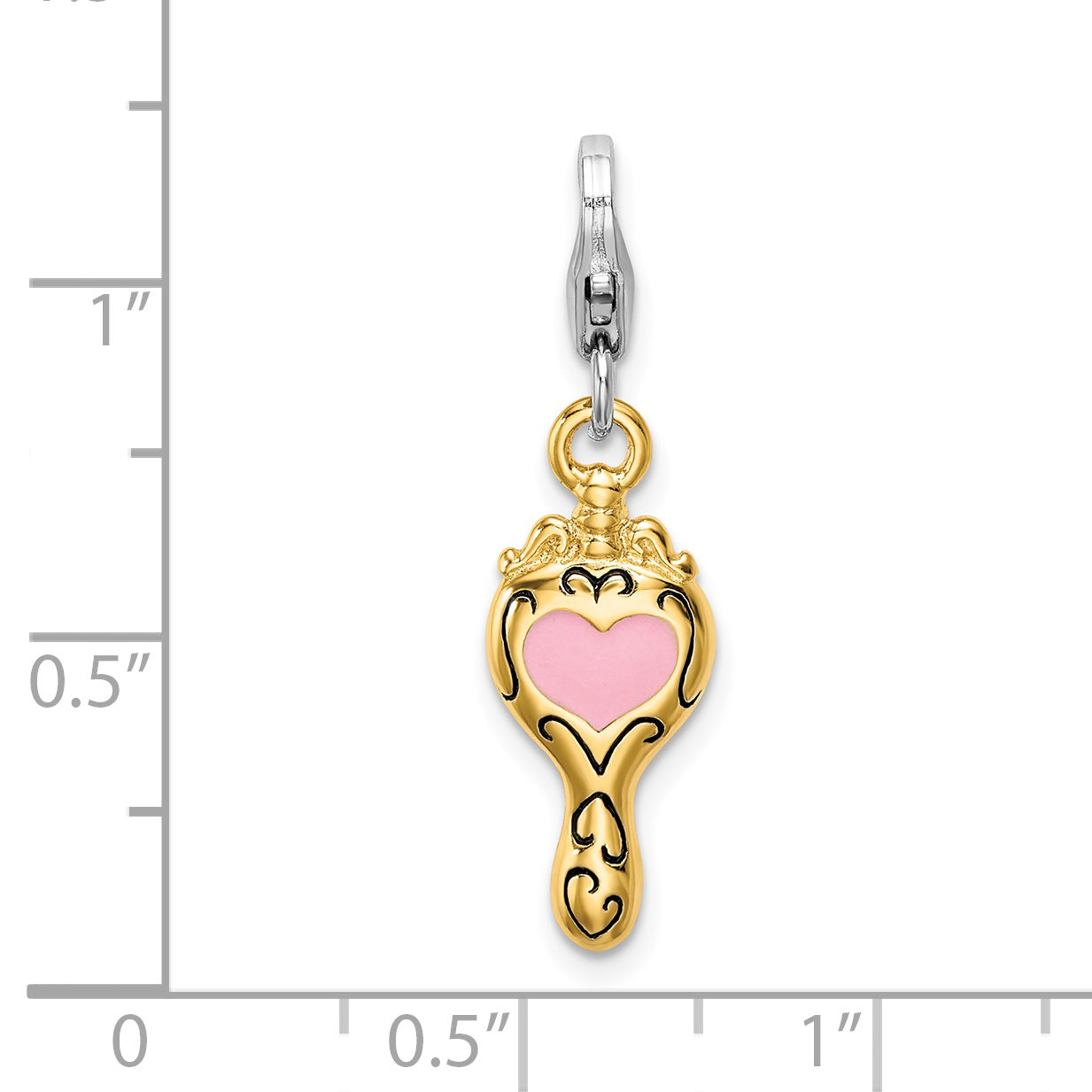 Sterling Silver Amore La Vita Rhodium-Plated And Gold-Plated Polished Enameled 3-D Heart Mirror Charm With Fancy Lobster Clasp