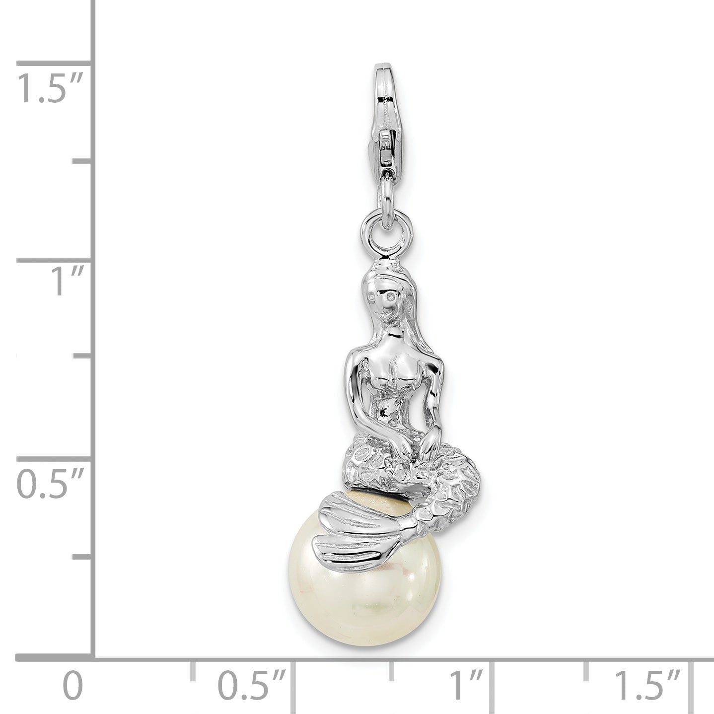 Sterling Silver Amore La Vita Rhodium-Plated 3-D Mother Of Pearl Mermaid Charm With Fancy Lobster Clasp