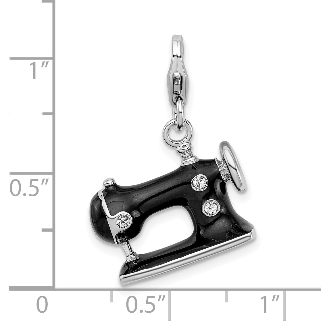 Sterling Silver Amore La Vita Rhodium-Plated Polished 3-D Enameled Sewing Machine Charm With Fancy Lobster Clasp