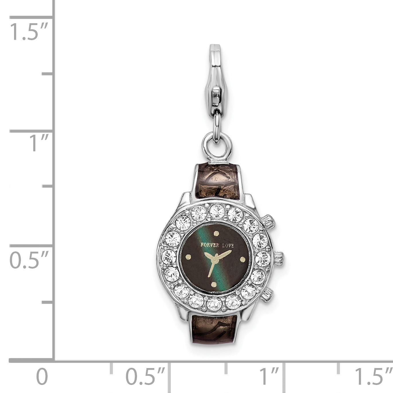 Sterling Silver Amore La Vita Rhodium-Plated Polished 3-D Enameled Watch Charm With Fancy Lobster Clasp