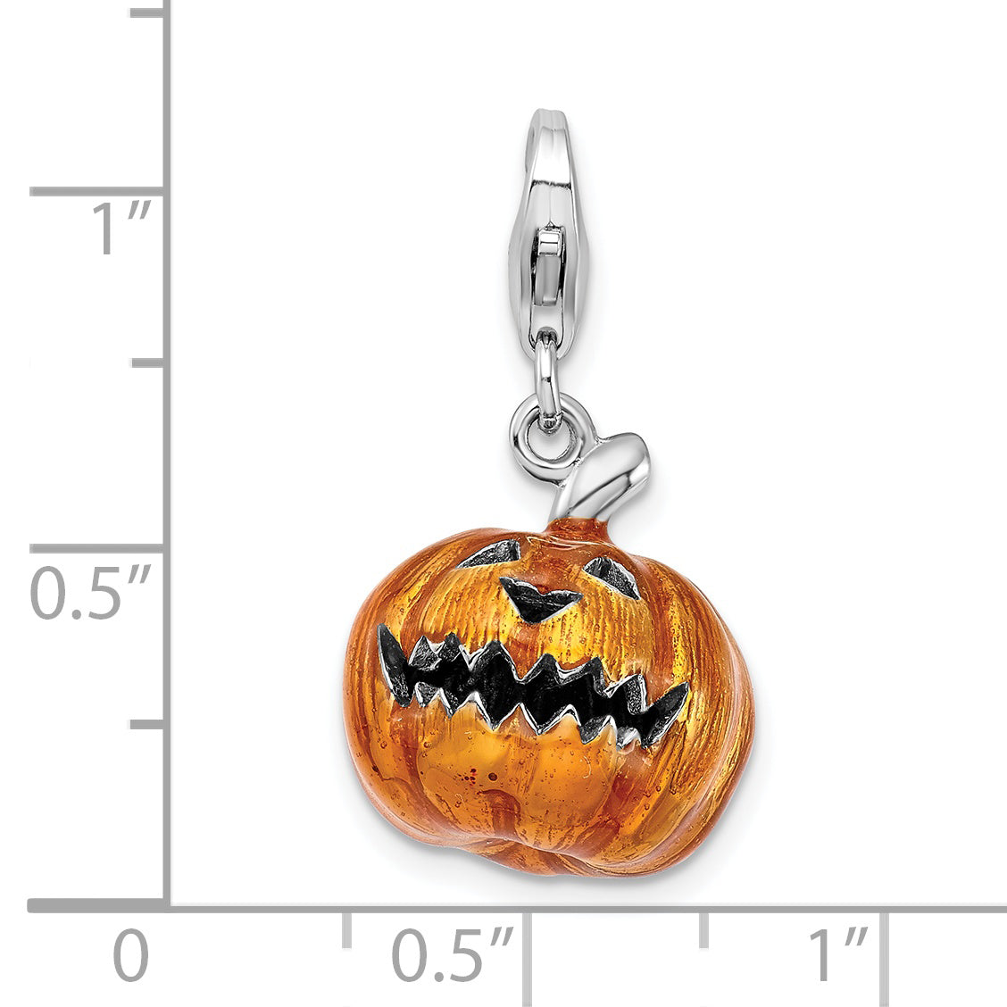 Sterling Silver Amore La Vita Rhodium-Plated Polished 3-D Enameled Jack O Lantern Charm With Fancy Lobster Clasp