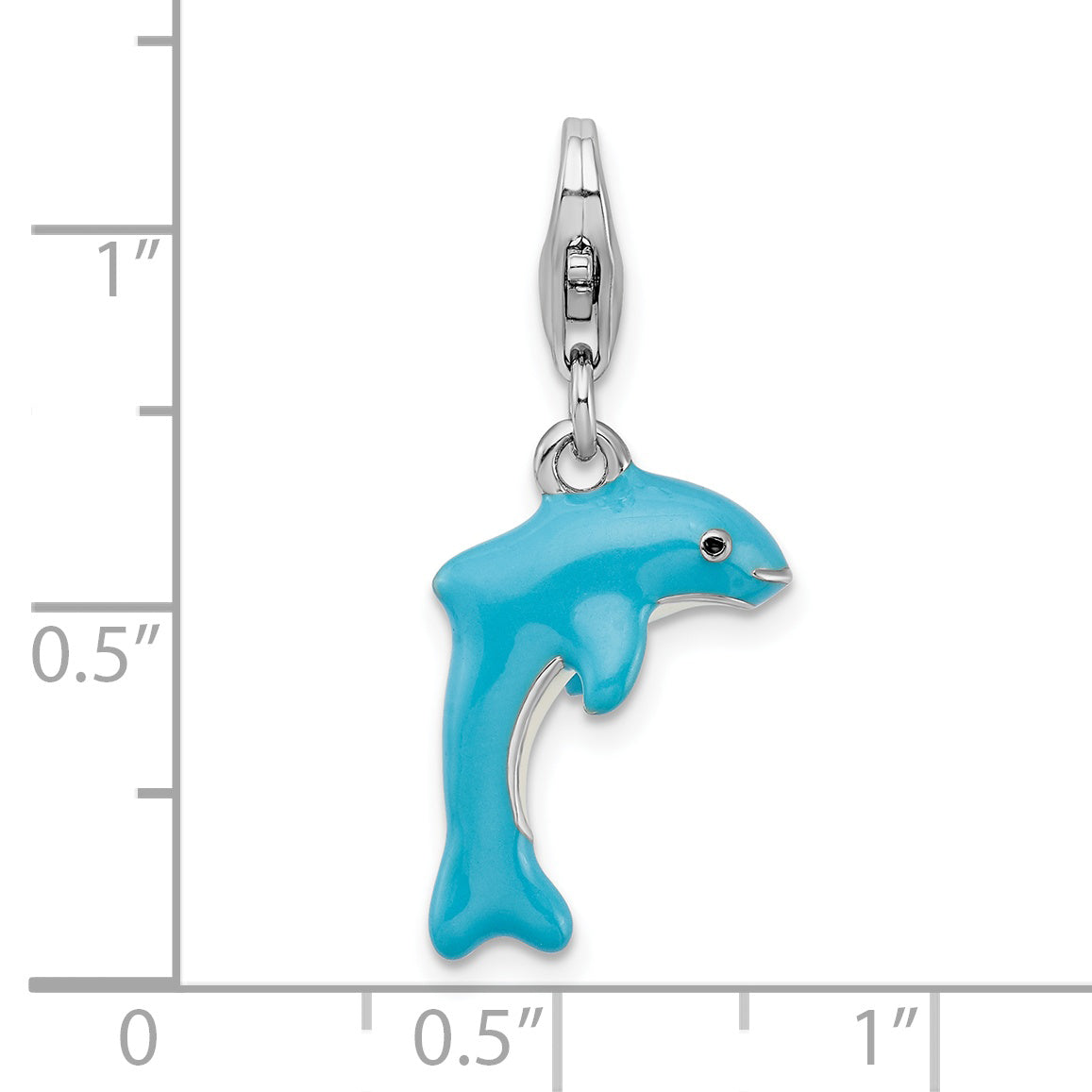 Sterling Silver Amore La Vita Rhodium-Plated Polished 3-D Enameled Dolphin Charm With Fancy Lobster Clasp