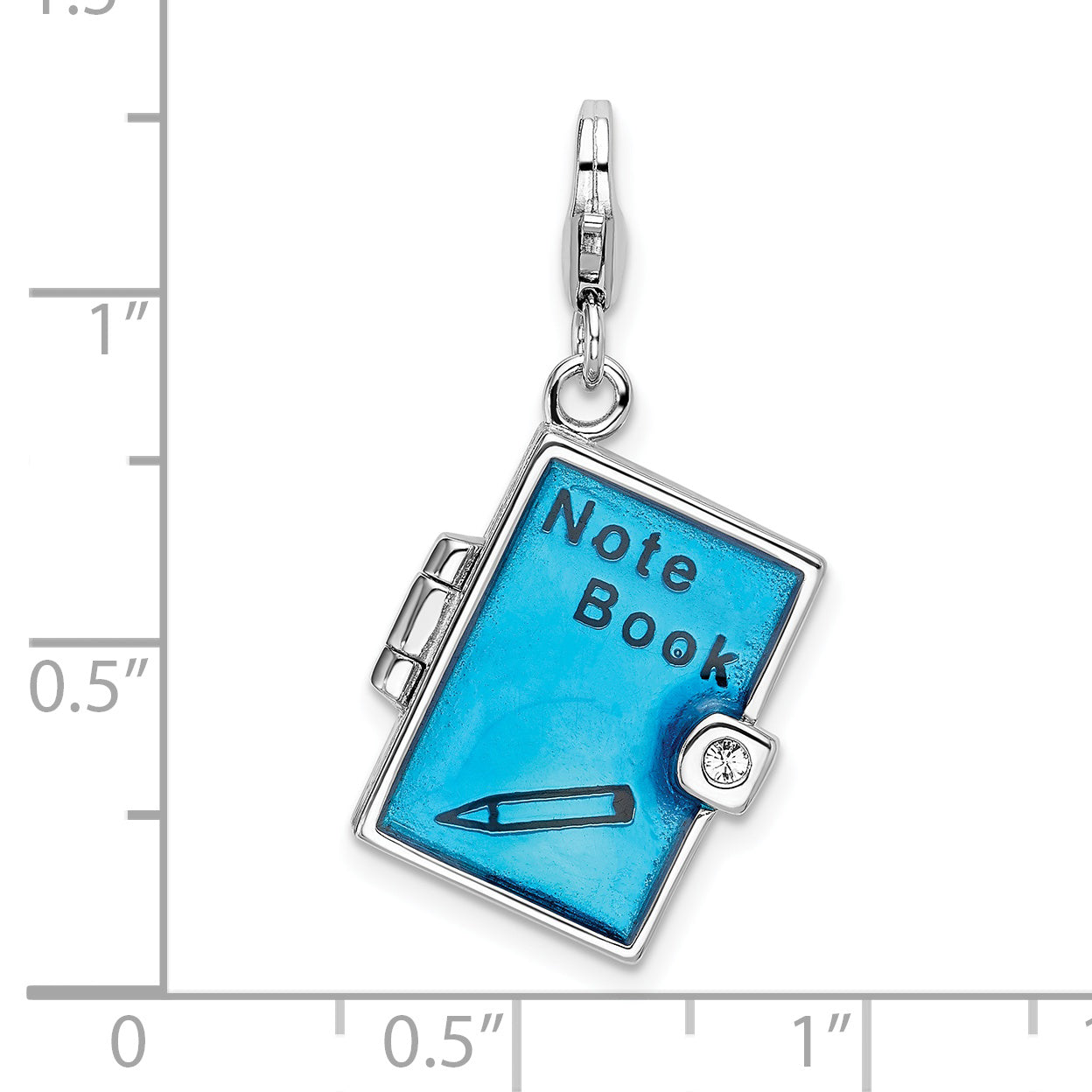 Sterling Silver Amore La Vita Rhodium-Plated Polished 3-D Moveable Crystal From Swarovski Enameled Note Book Charm With Fancy Lobster Clasp